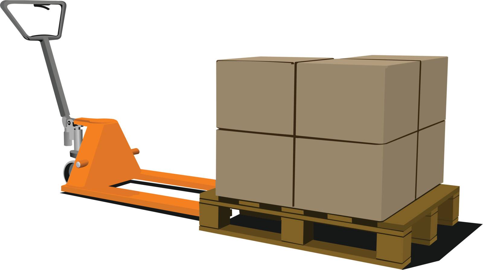 Boxes on hand pallet truck. Forklift. Vector illustration by leonido