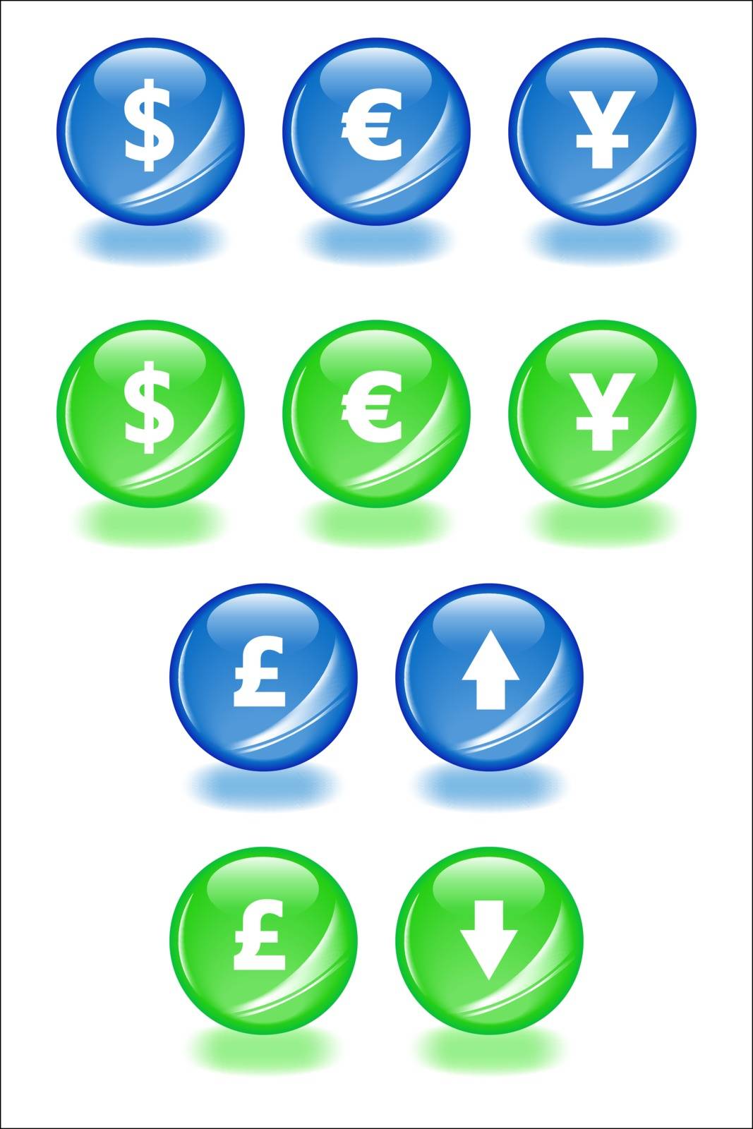 Set of vector spheres with shadow icons for businesss themes. Easy to edit, any size. Aqua web 2.0.
