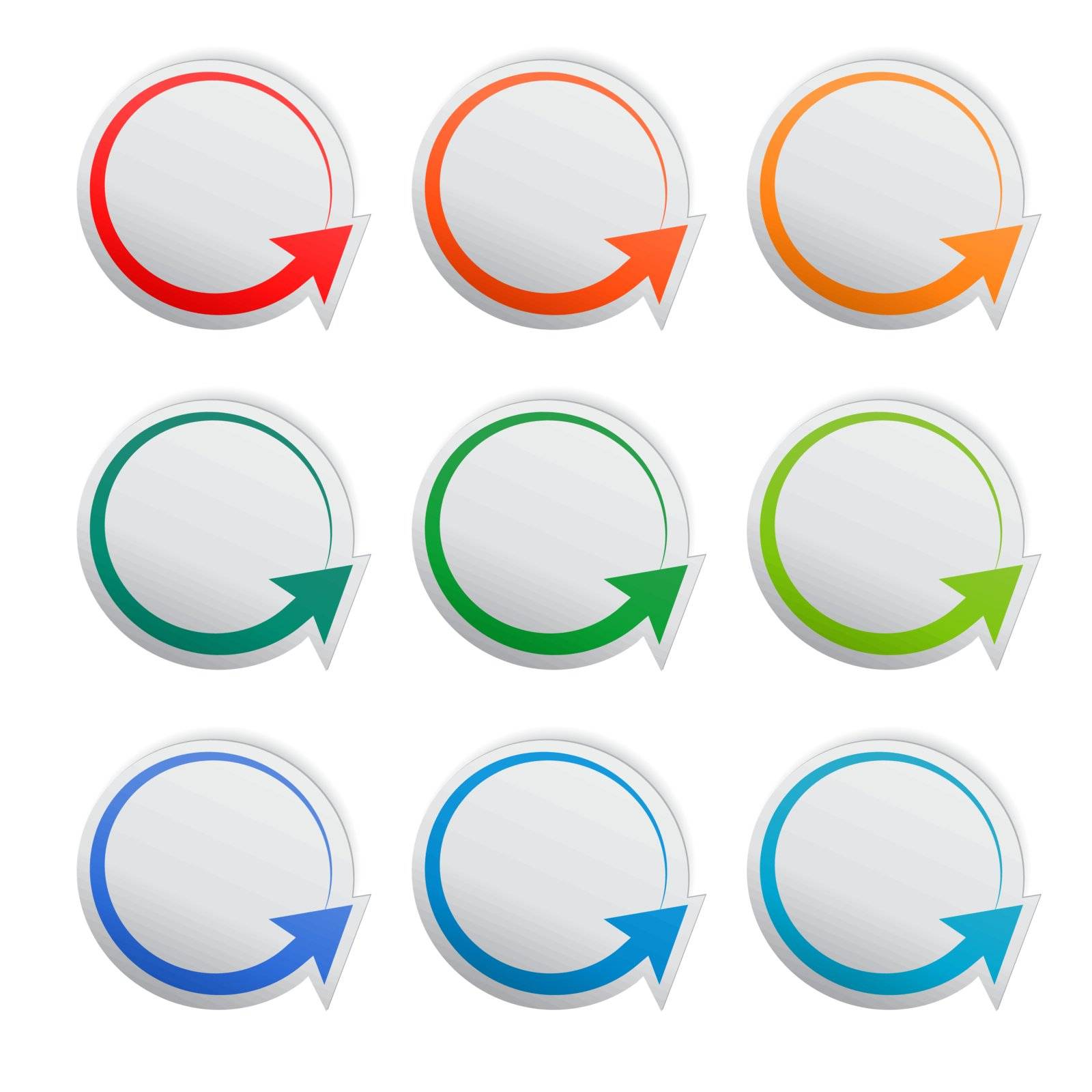 Round paper stickers with arrows, vector