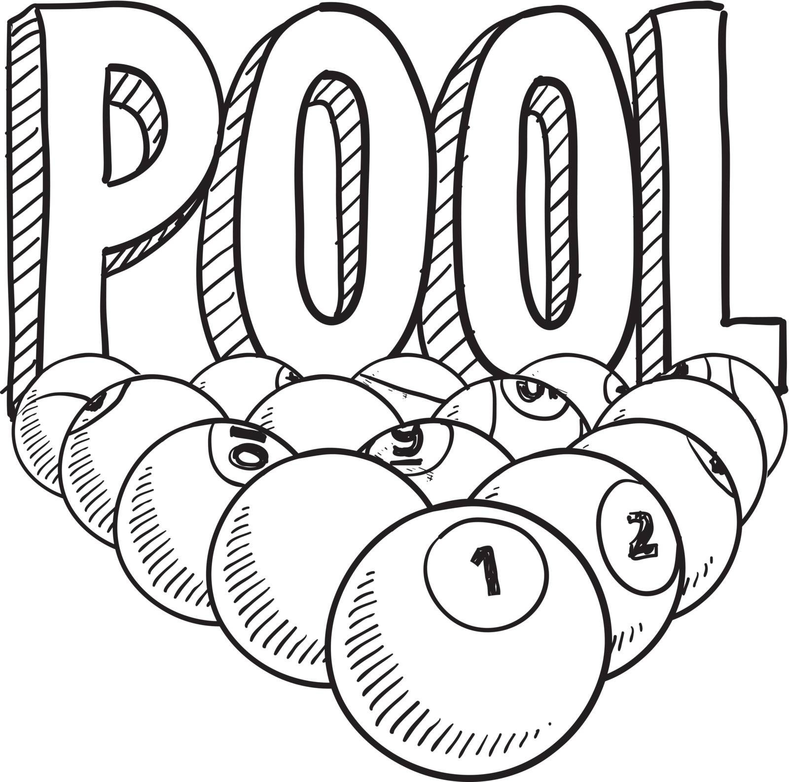 Doodle style pool or billiards illustration in vector format. Includes text and pool balls.