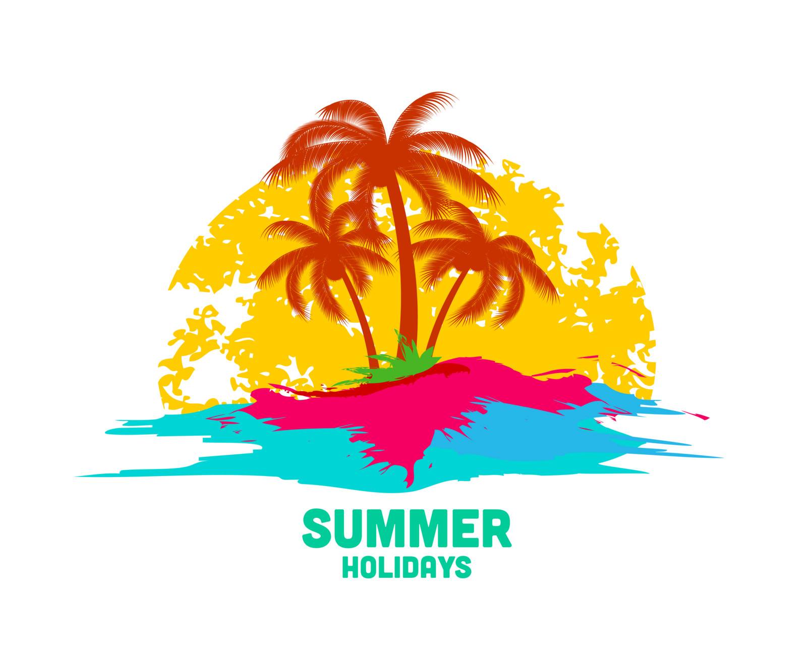 summer holiday logo with sea and palms