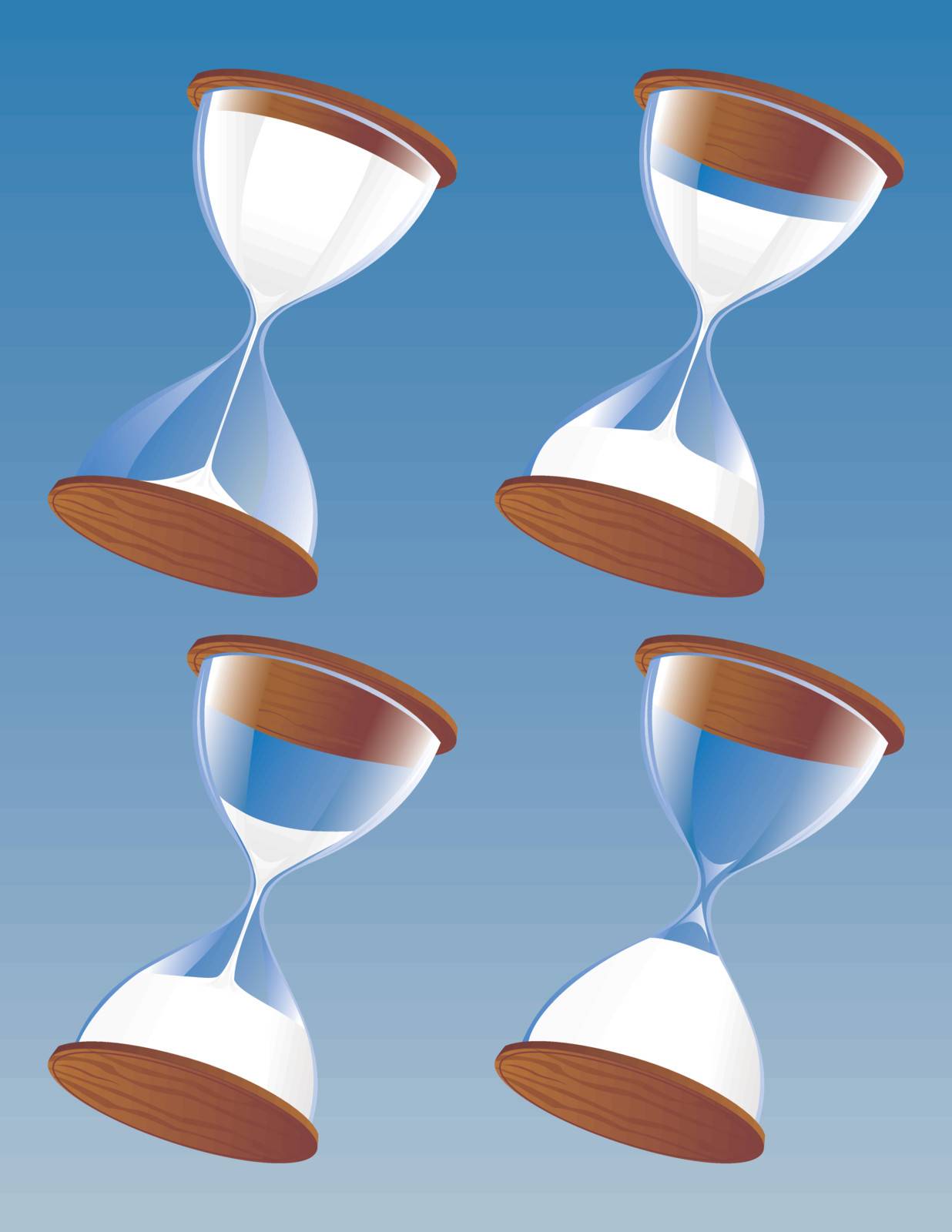 Hourglass in a set of four at different steps in time