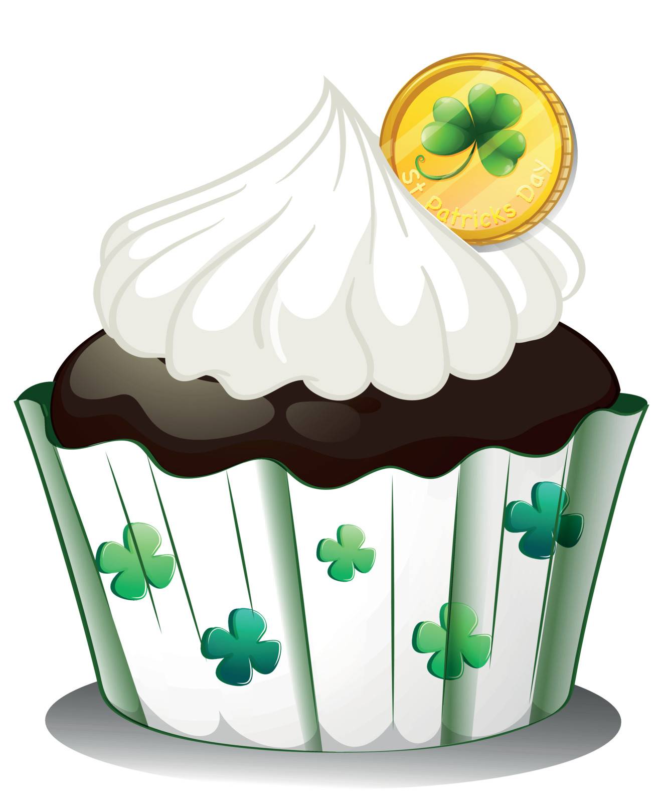Illustration of a chocolate cupcake with a token on a white background