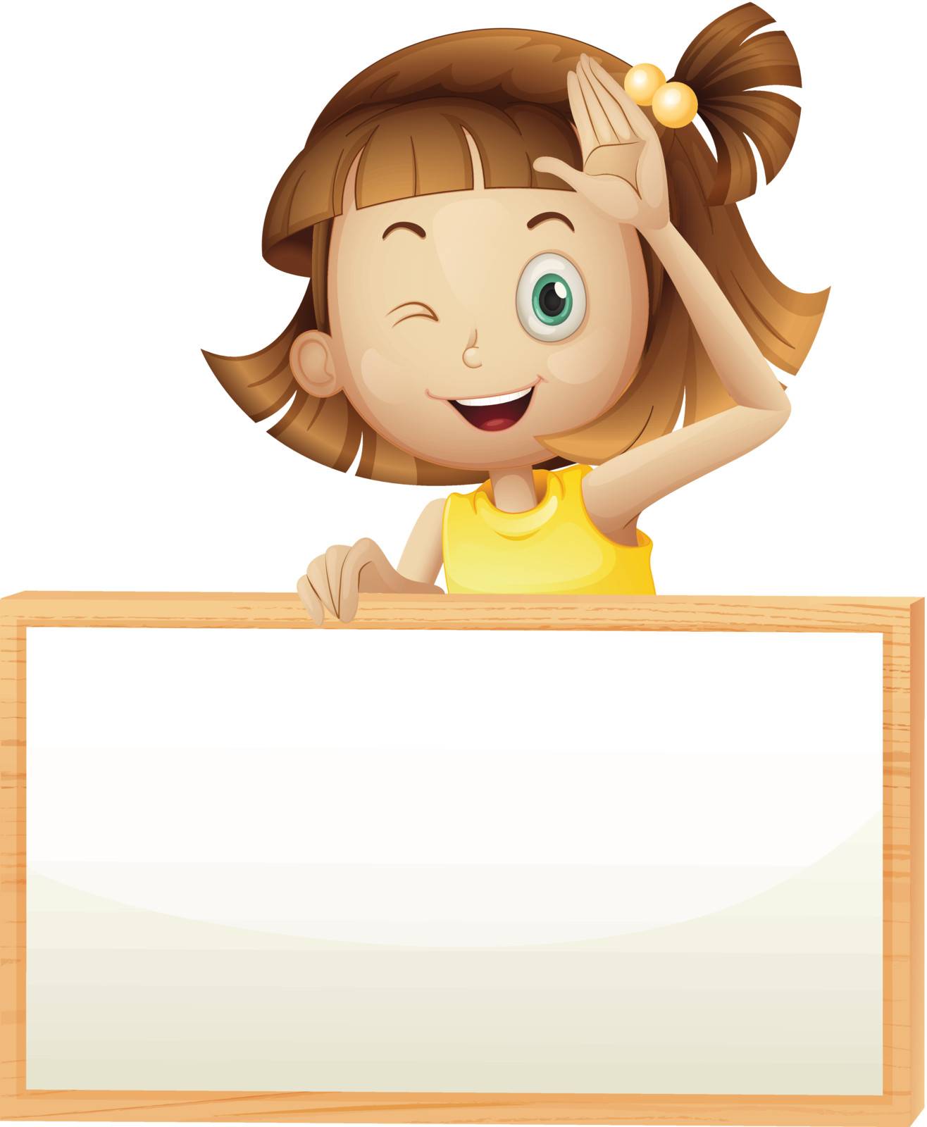 Illustration of a girl blinking her eye holding an empty board on a white background