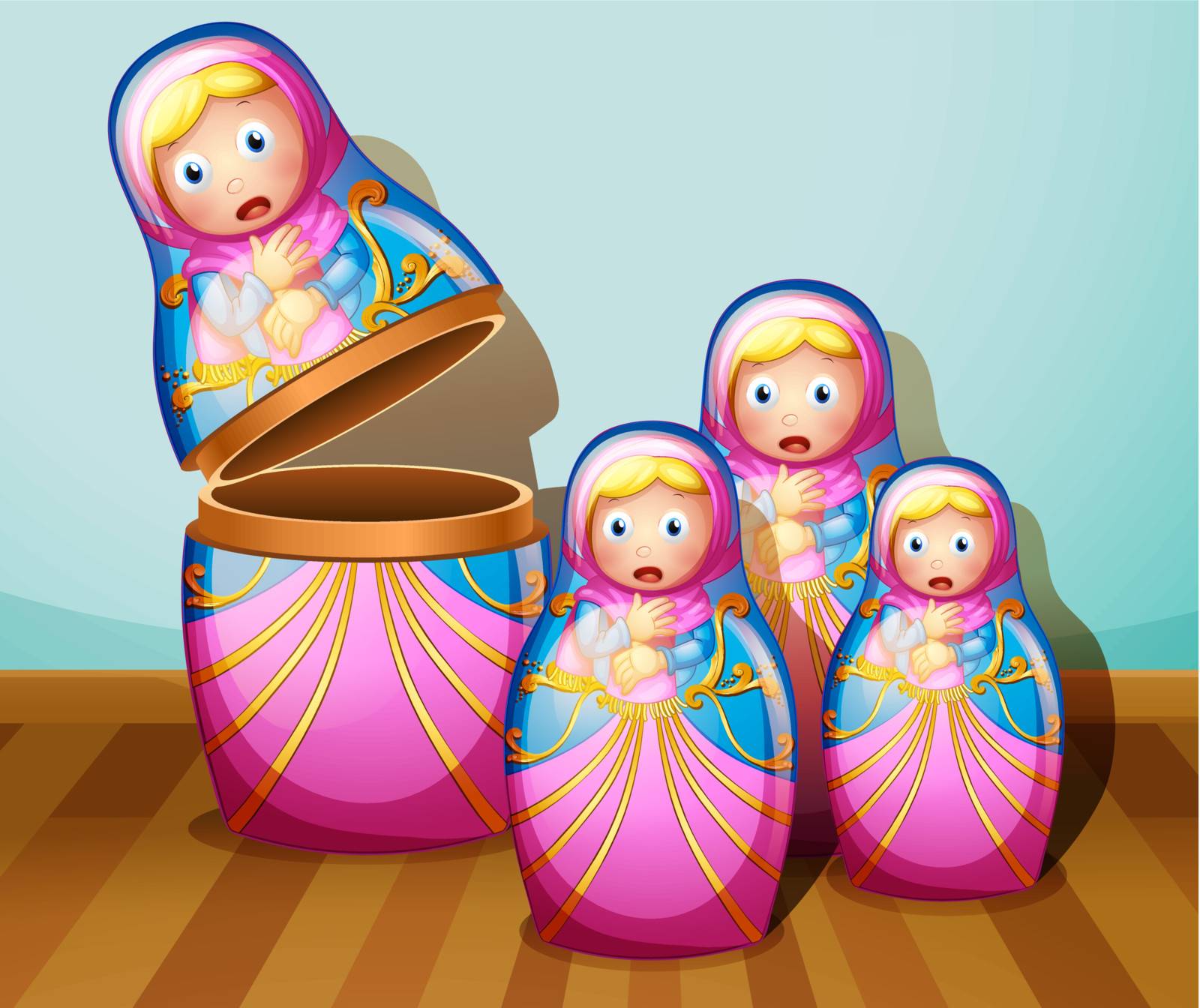 Illustration of the four colorful Russian dolls