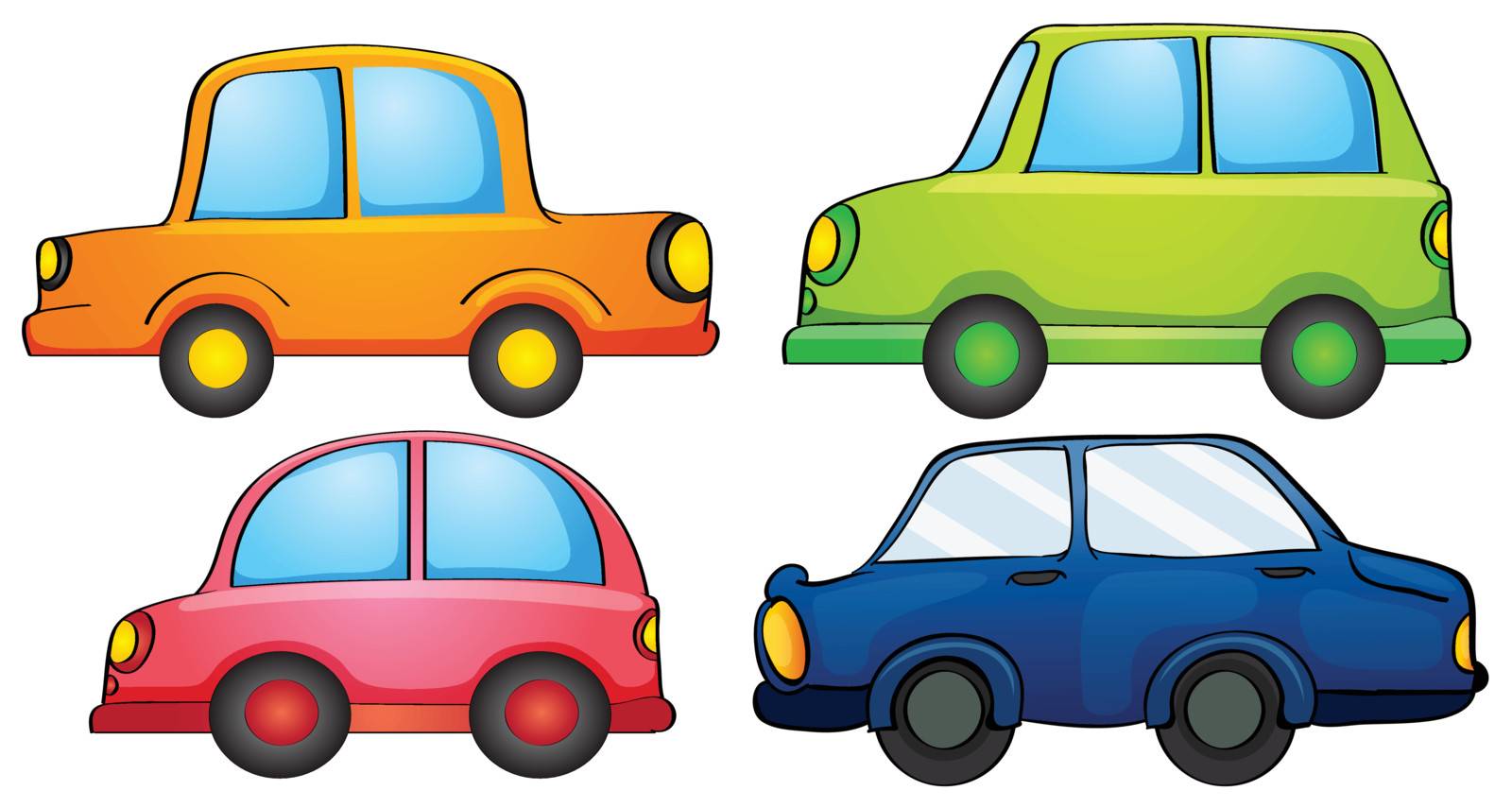 Illustration of the different designs and colors of a transportation on a white background
