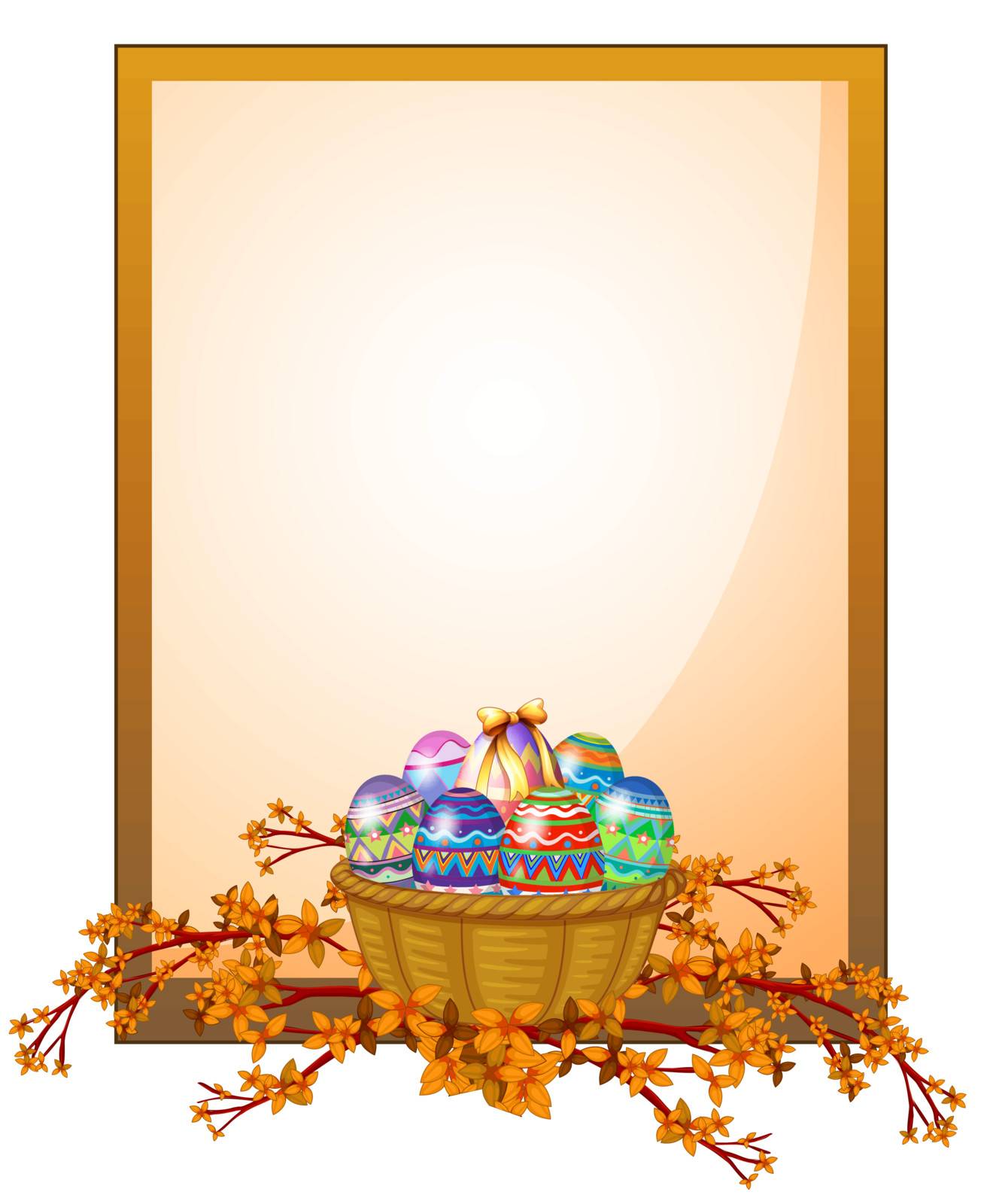 Illustration of an empty frame signage with a basket of eggs on a white background