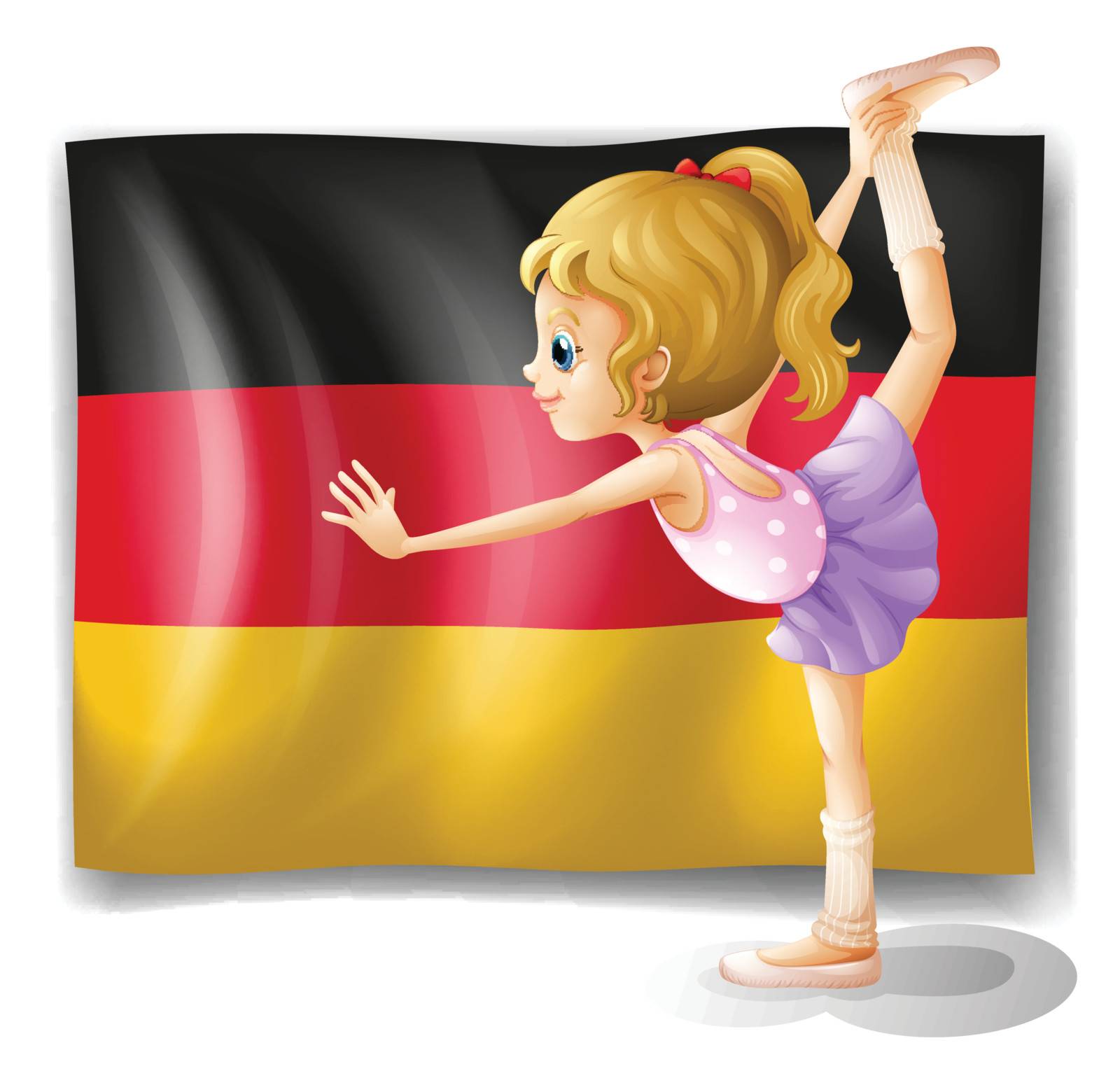 Illustration of a ballet dancer in front of the flag of Germany on a white background