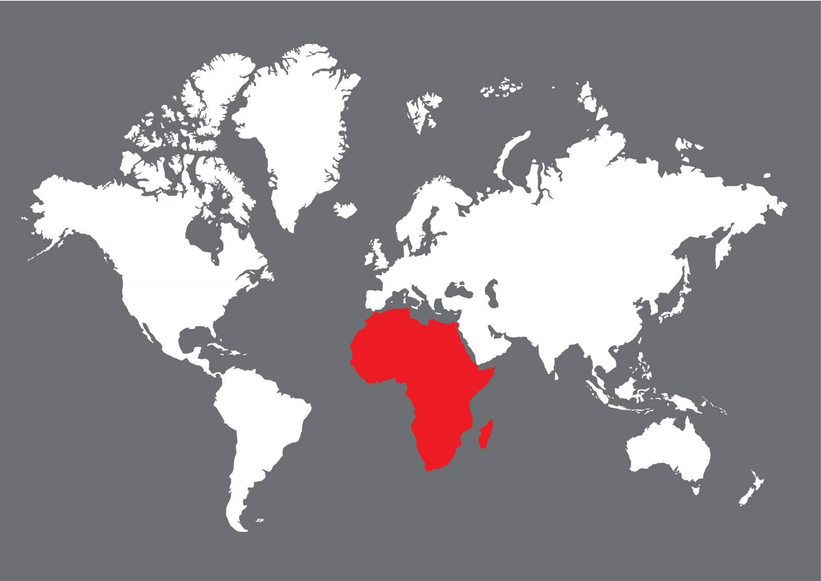 The outline of Africa on the world map labeled