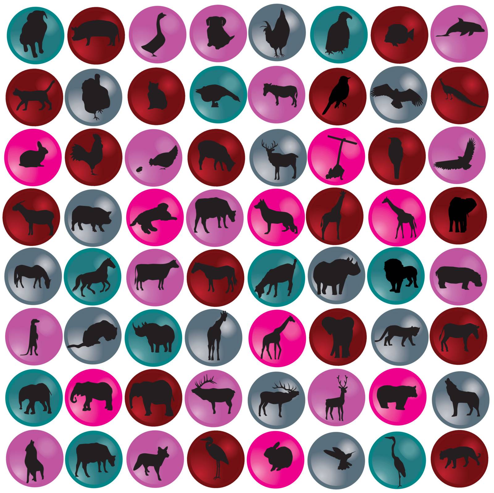 vector illustration of animal silhouettes on buttons