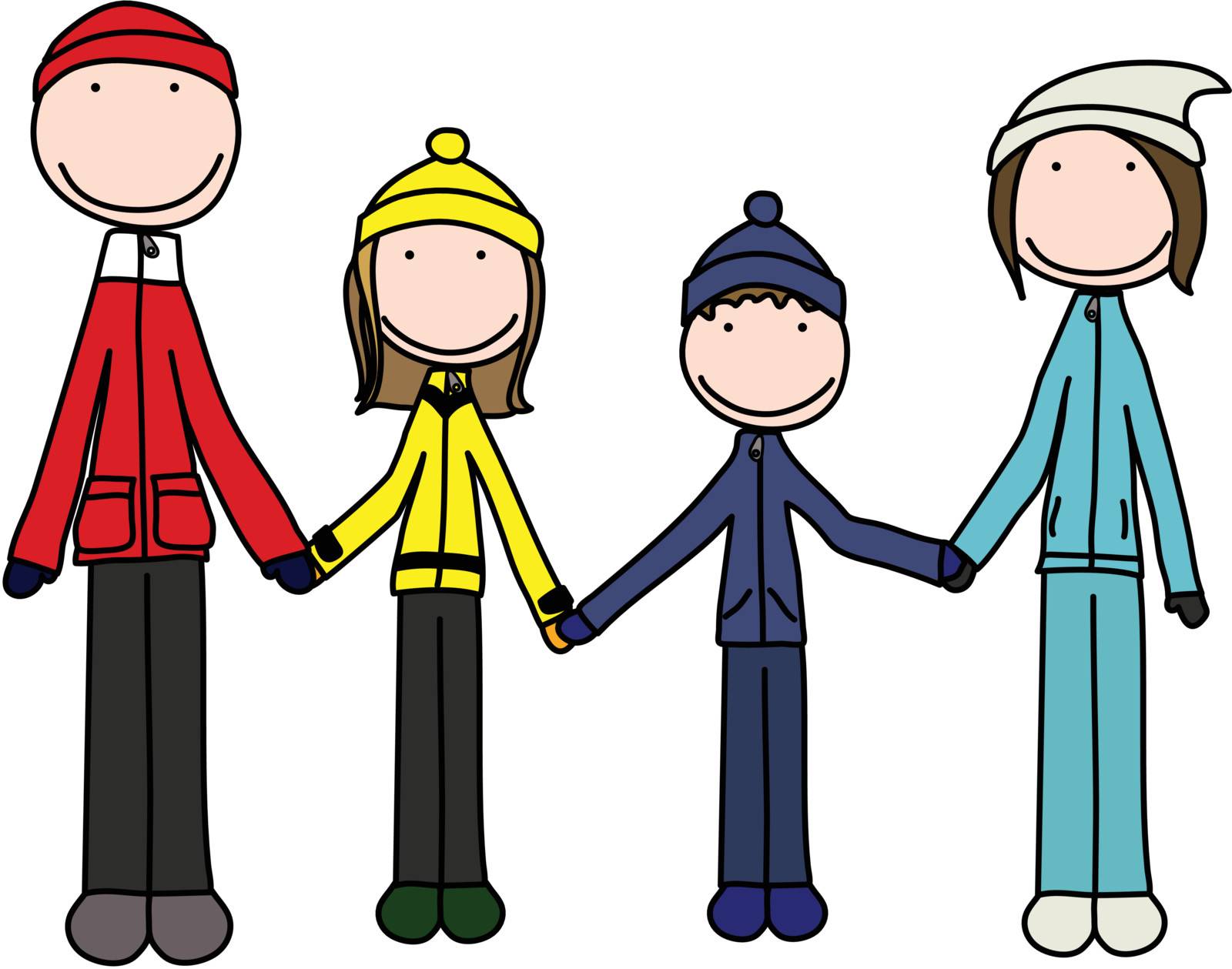 Illustration of happy family in winter clothes