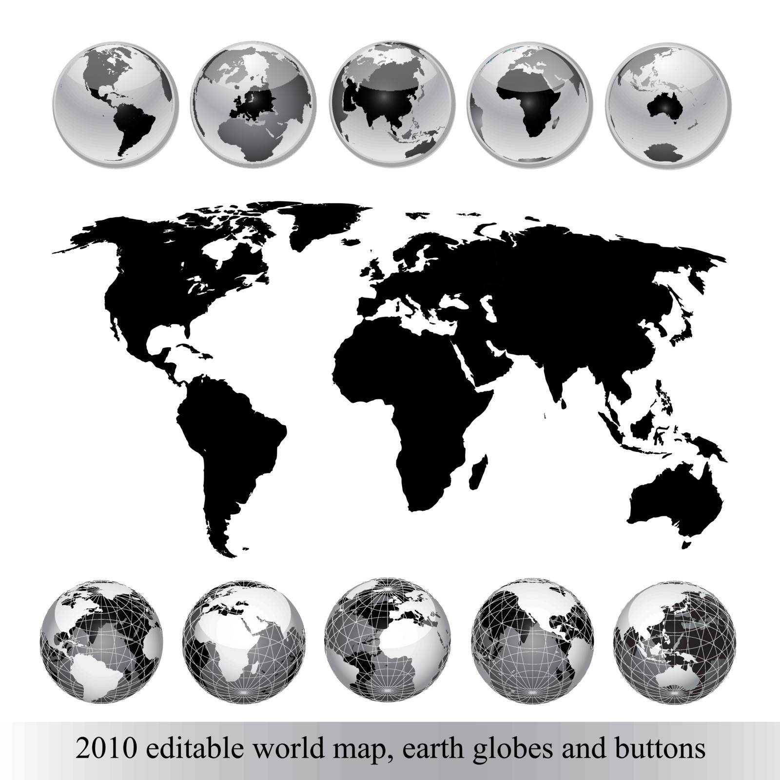 editable world map,earth globes and buttons