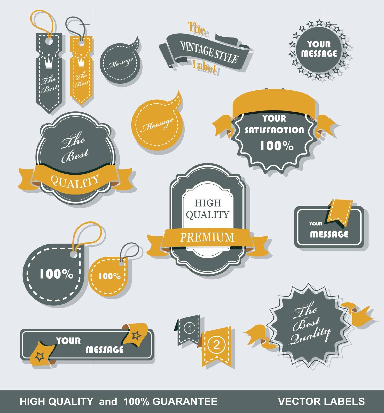Vintage Styled Premium Quality  Labels and Ribbons collection with black grungy design. 