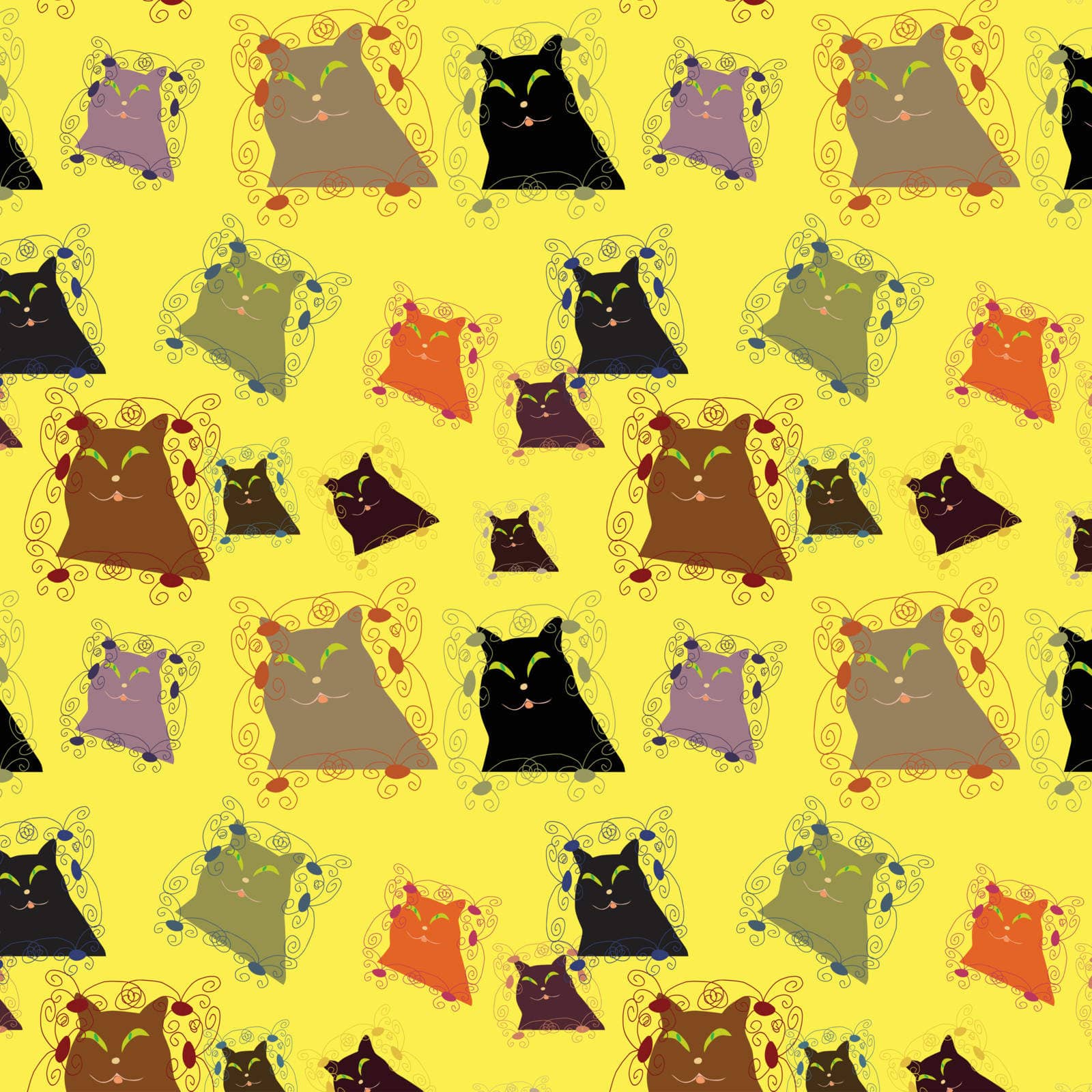 Seamless background with varicoloured cats, vector, illustration