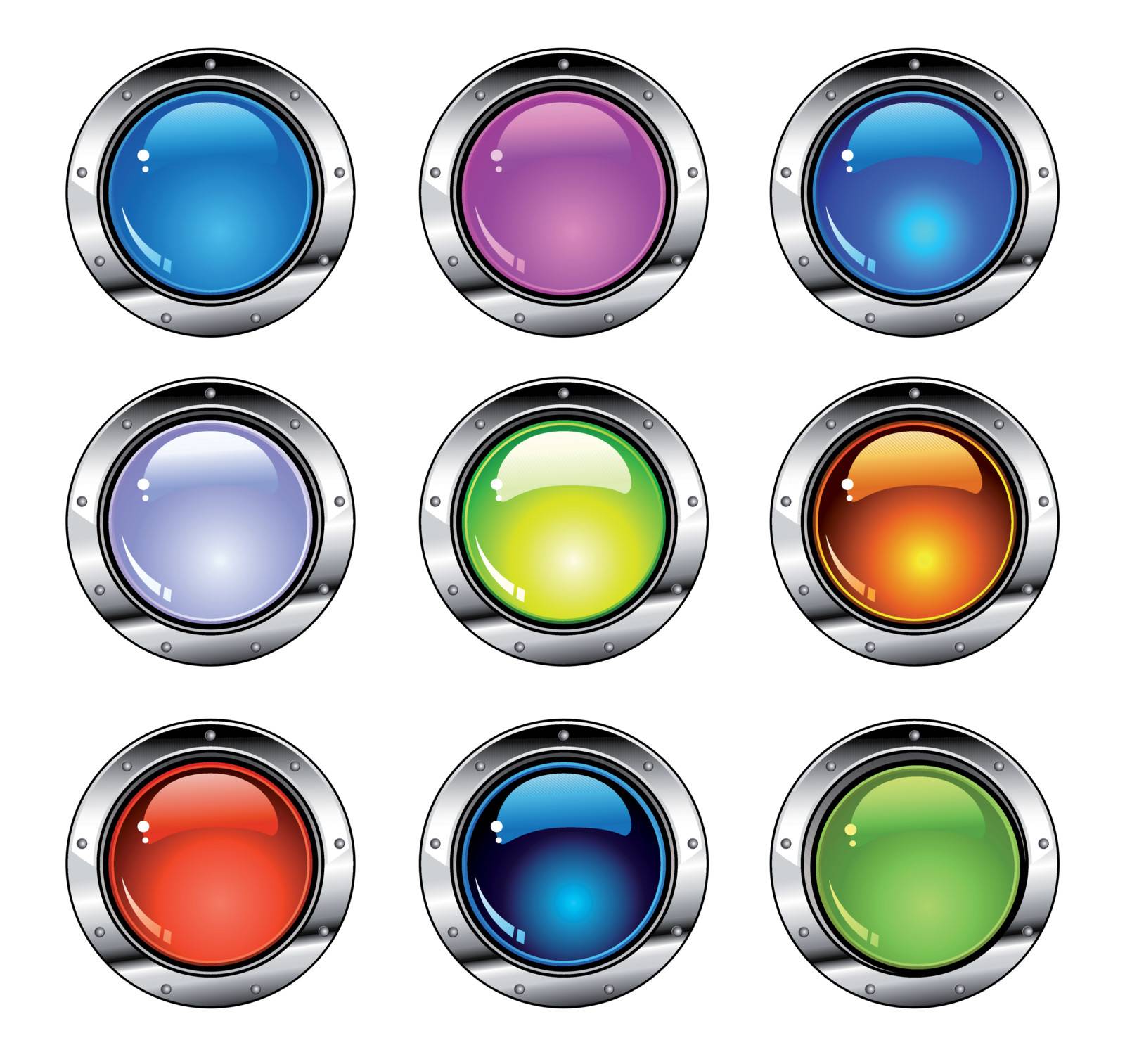 Colorful Glossy Internet Buttons with Metal Chromed Borders