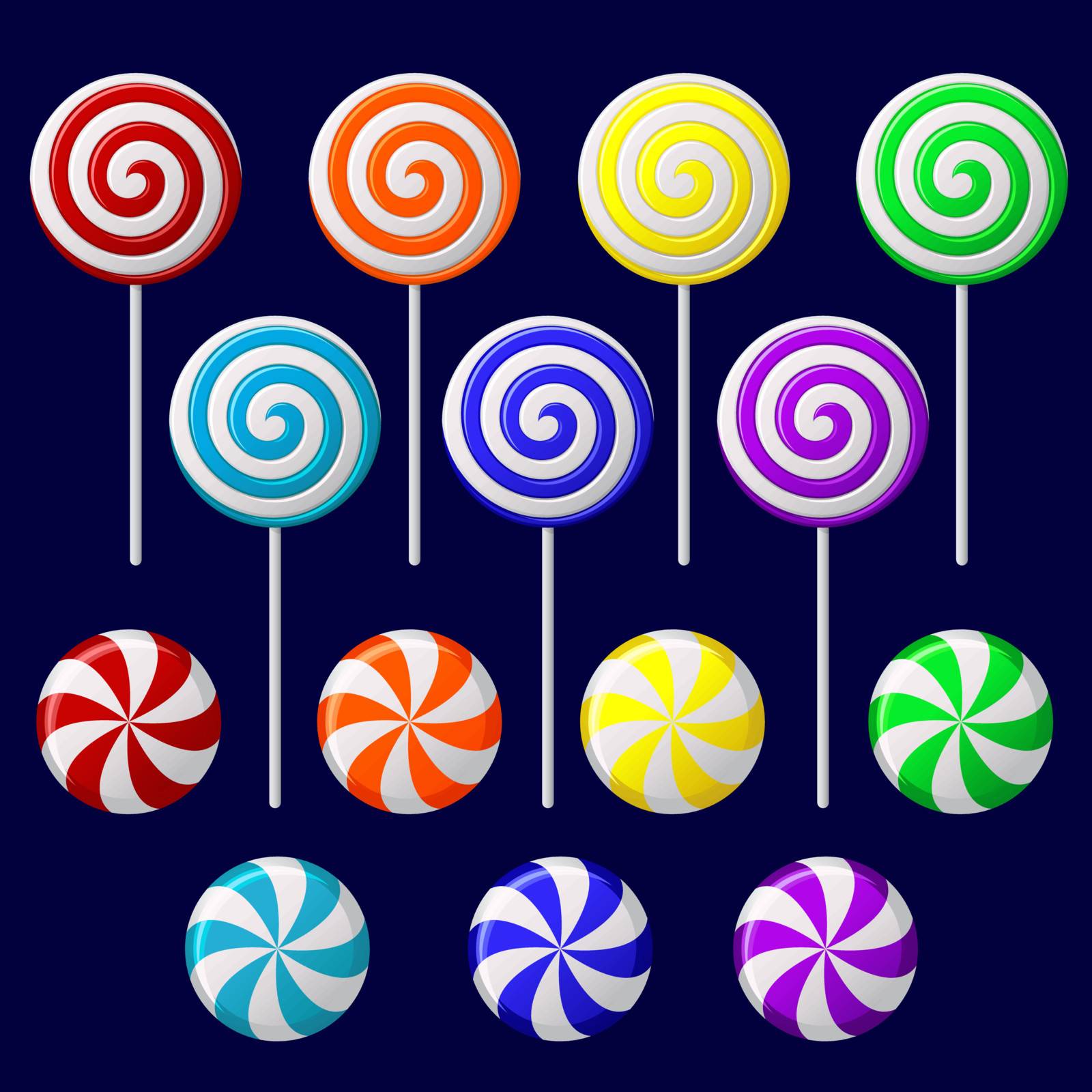 Vector set with colorful candies on dark background