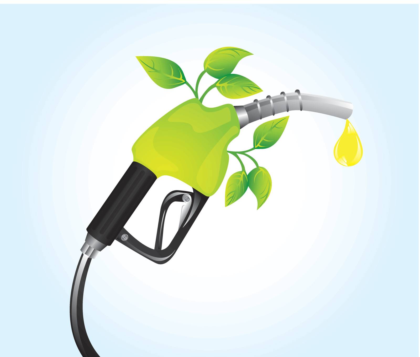 gasoline fuel with leaves over blue background. vector