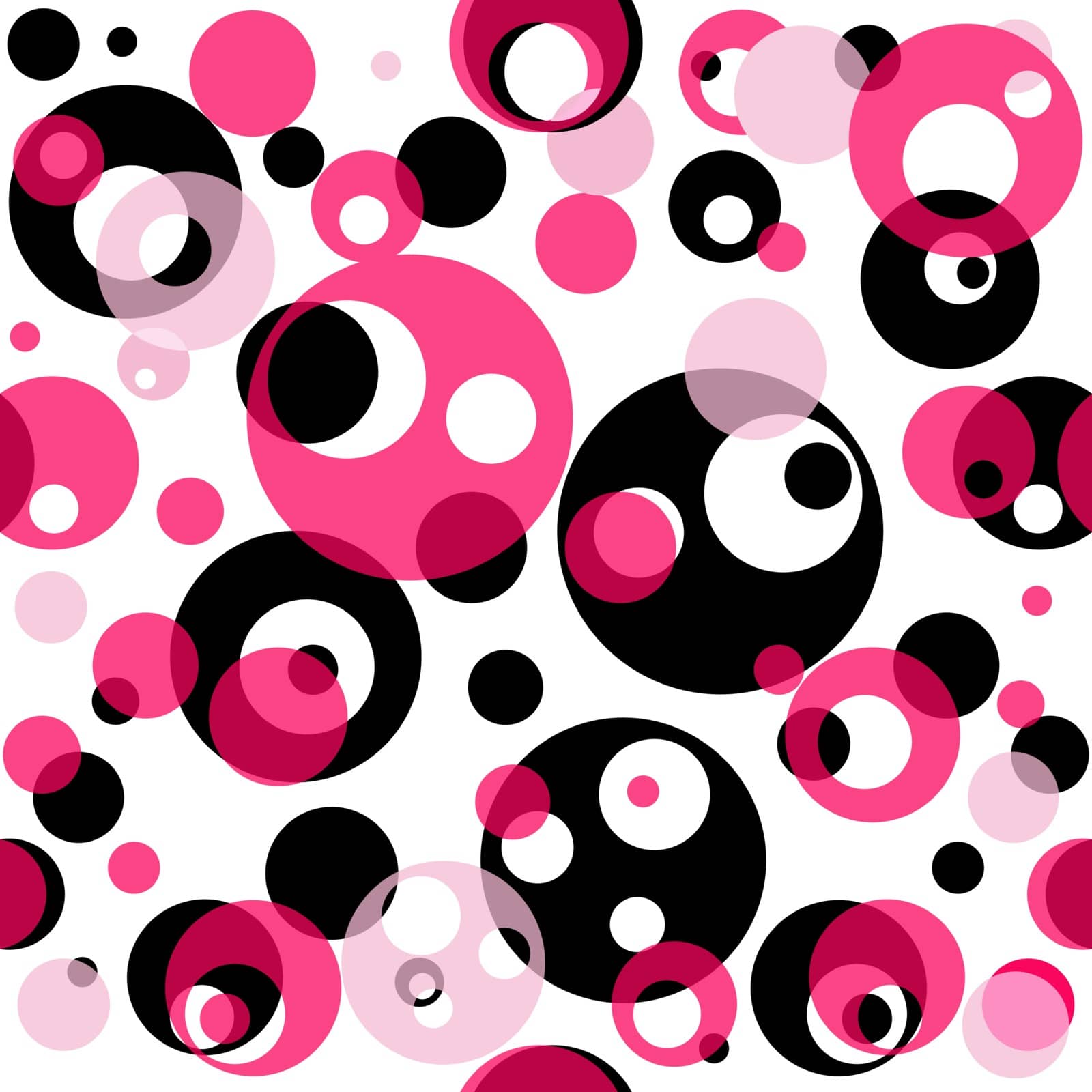 Abstract repeating pattern with translucent black and pink and white balls (vector EPS 10)