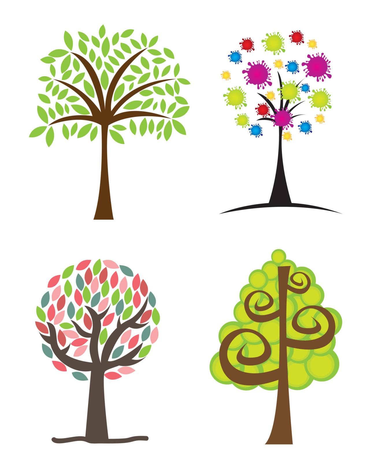 trees with different types of leaves over white background