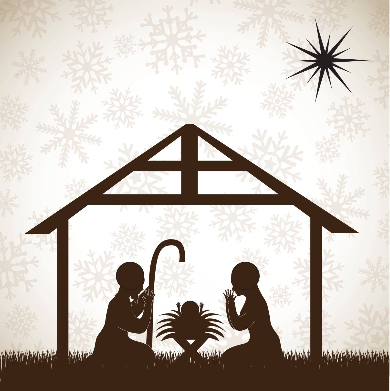 beautiful crib brown, Christmas image over white background