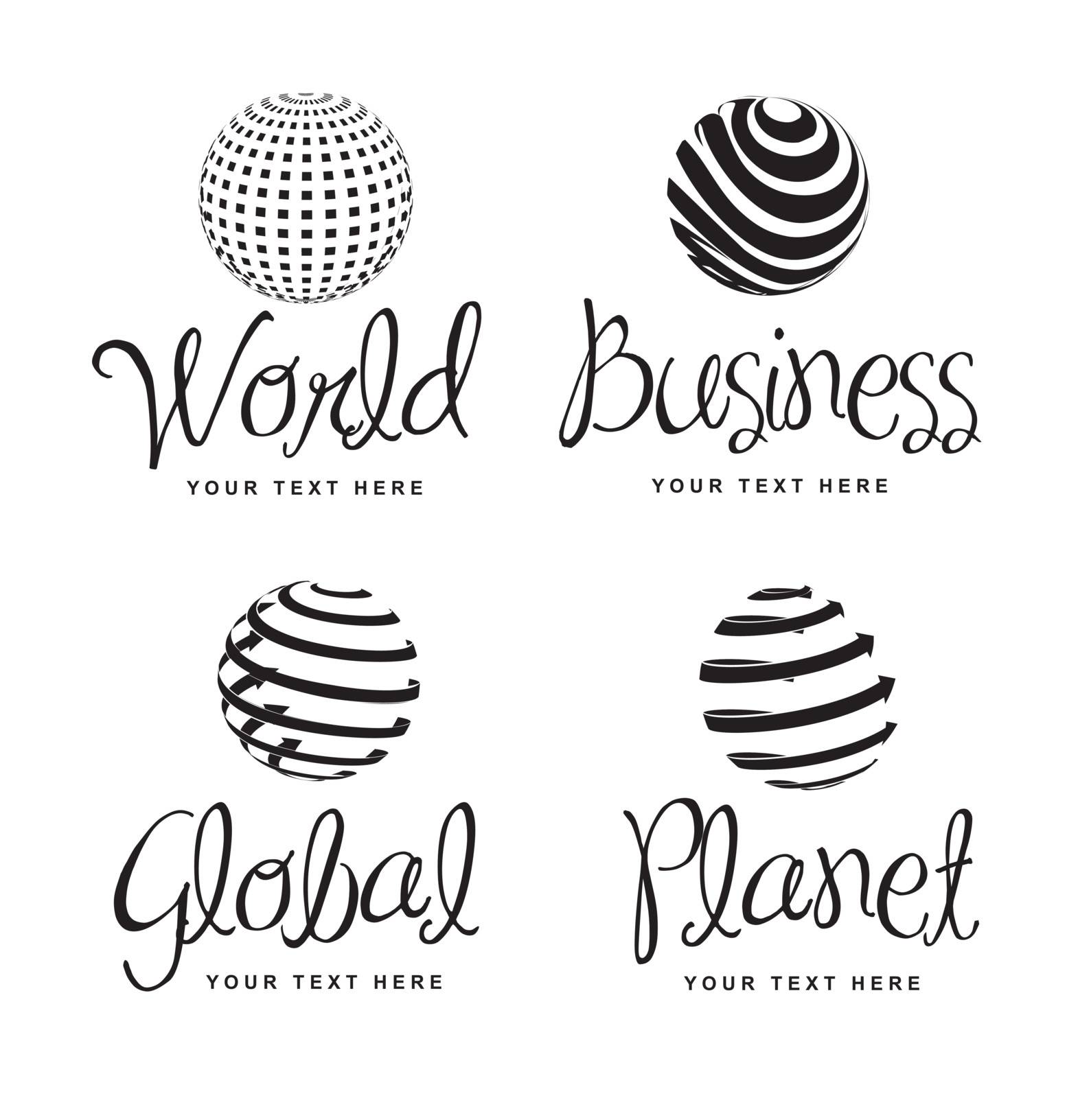 Icons of business, world, global and planet over white background  