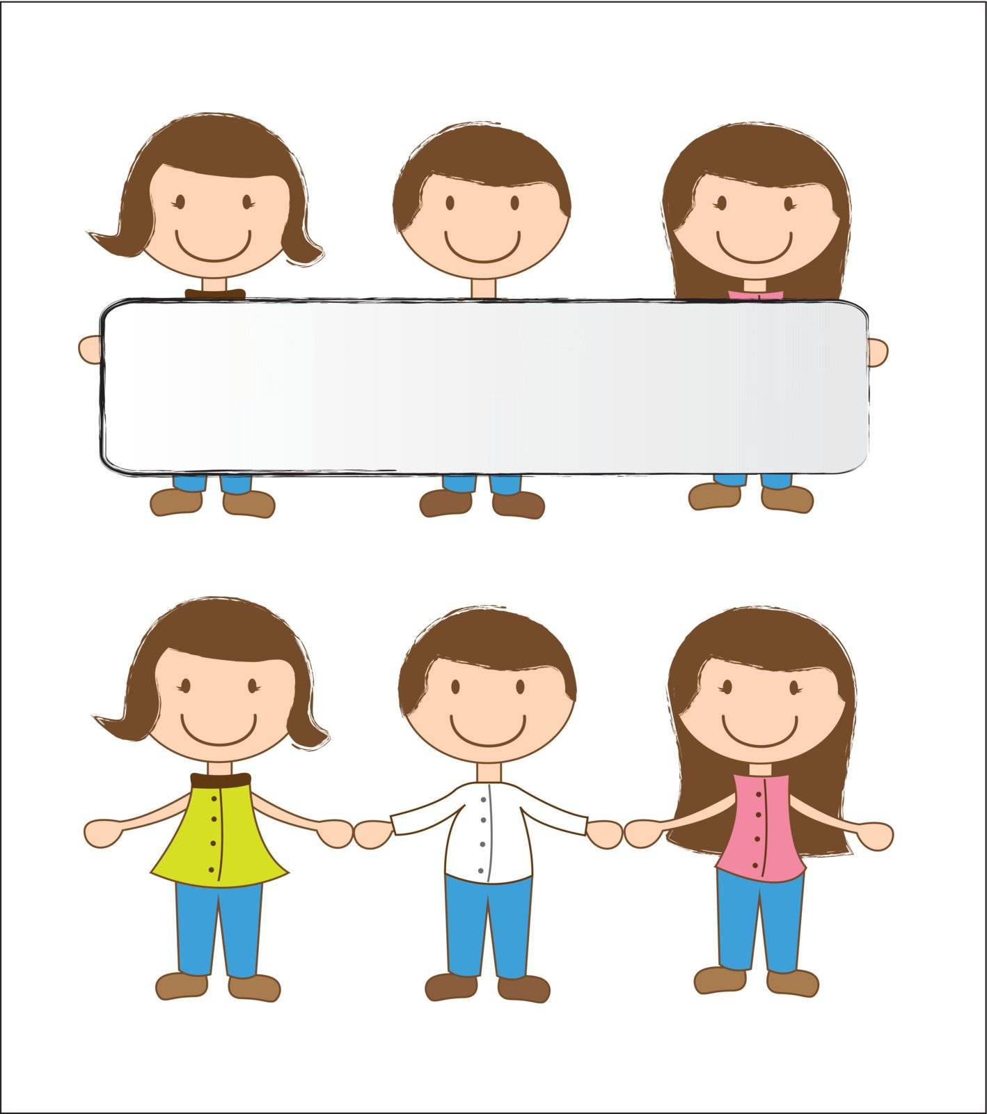 happy children with a blank box vector illustration