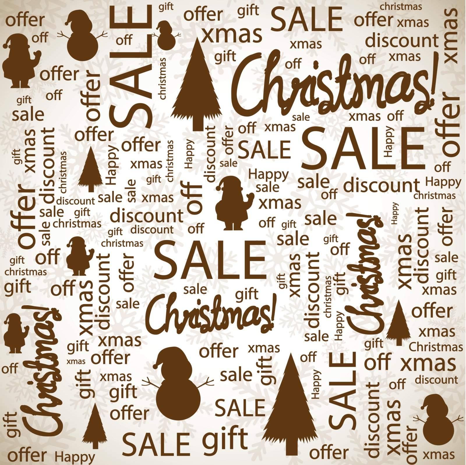 Christmas sales background with tree, Santa Claus and snowmen 