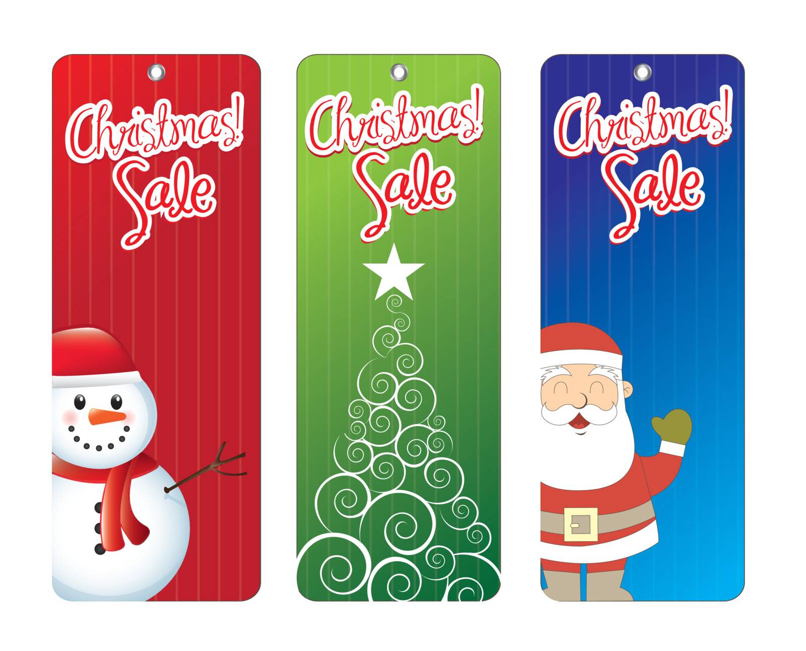 Christmas labels with tree, Santa Claus and snowmen