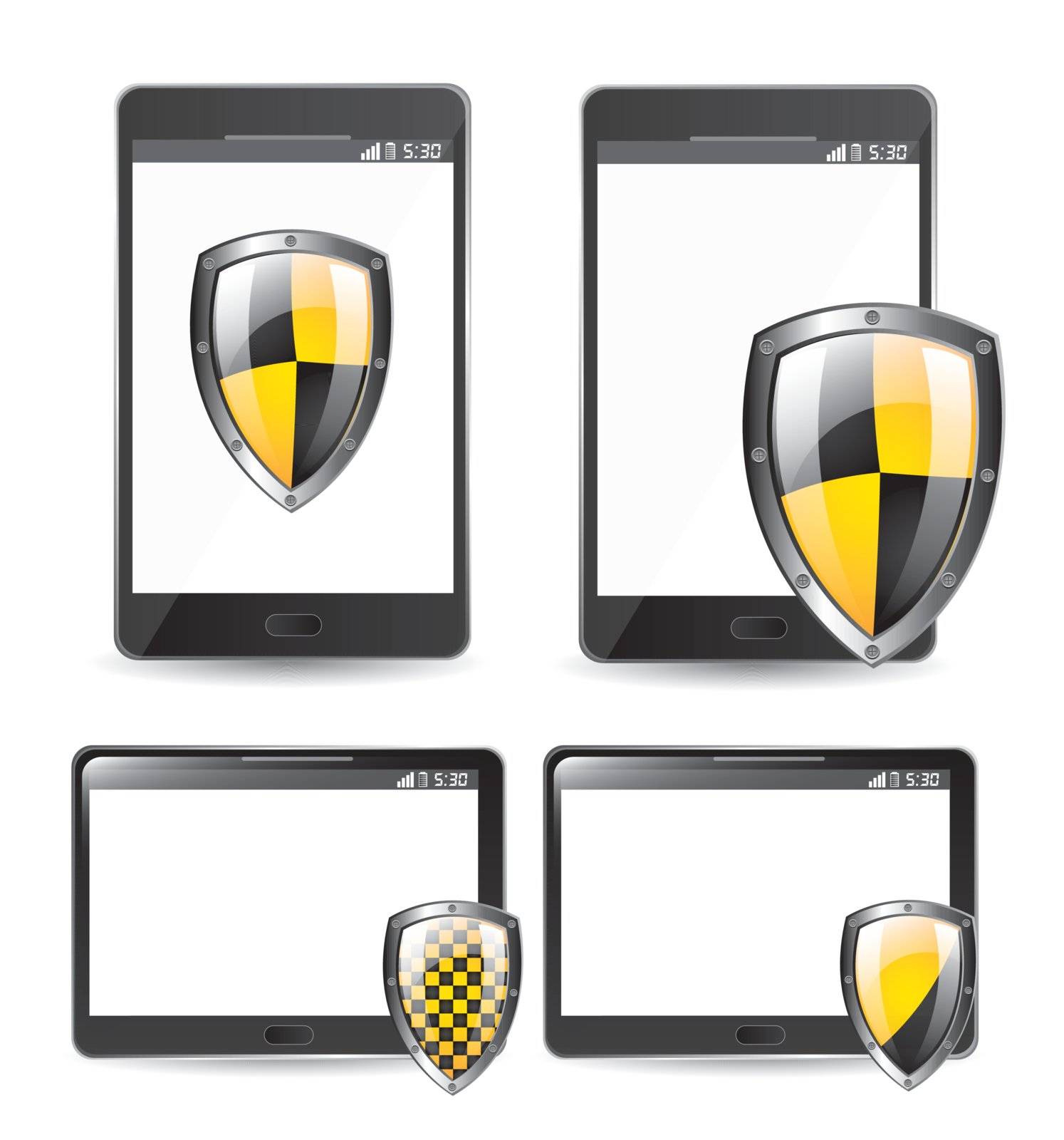 security seals black and yellow over technology background vector illustration 