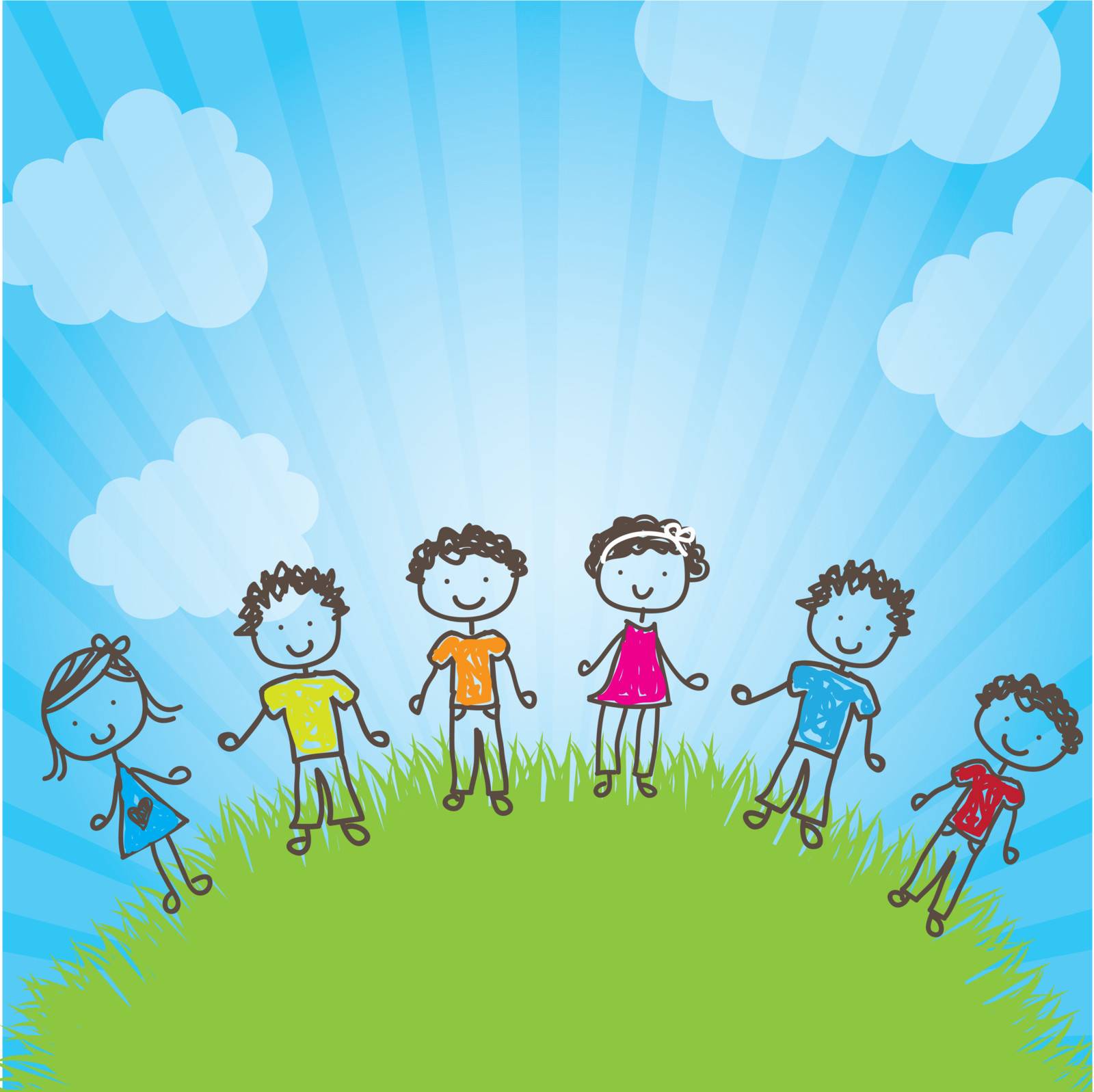 many happy children in a natural vector illustration 