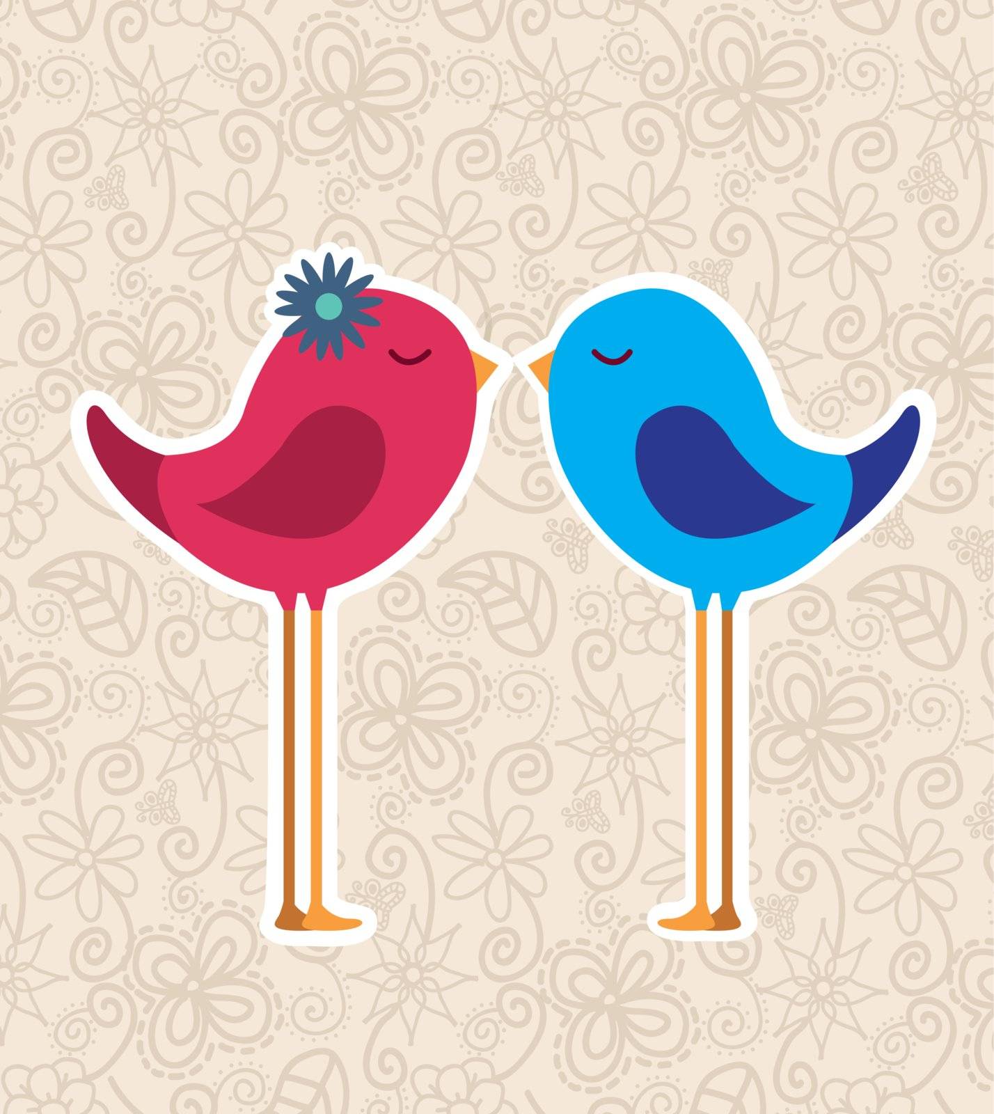 bird couple over vintage background love card vector illustration