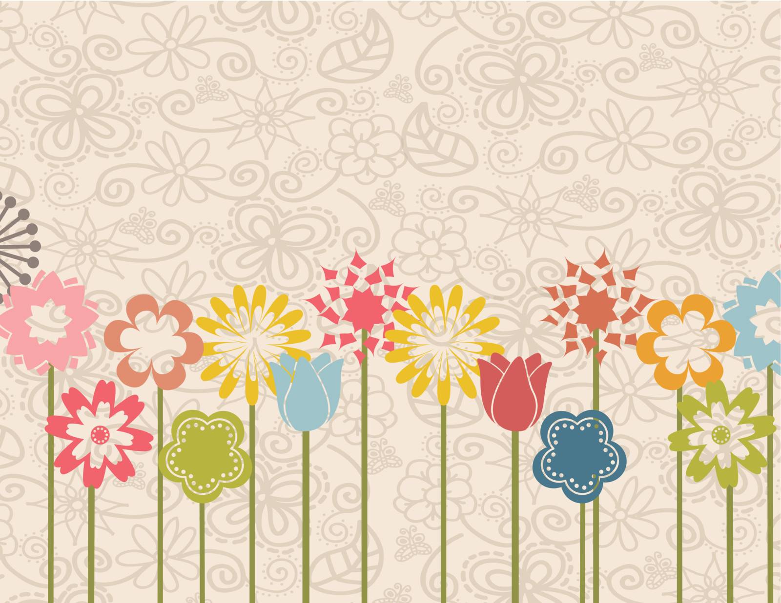 Garden over flower background vector illustration