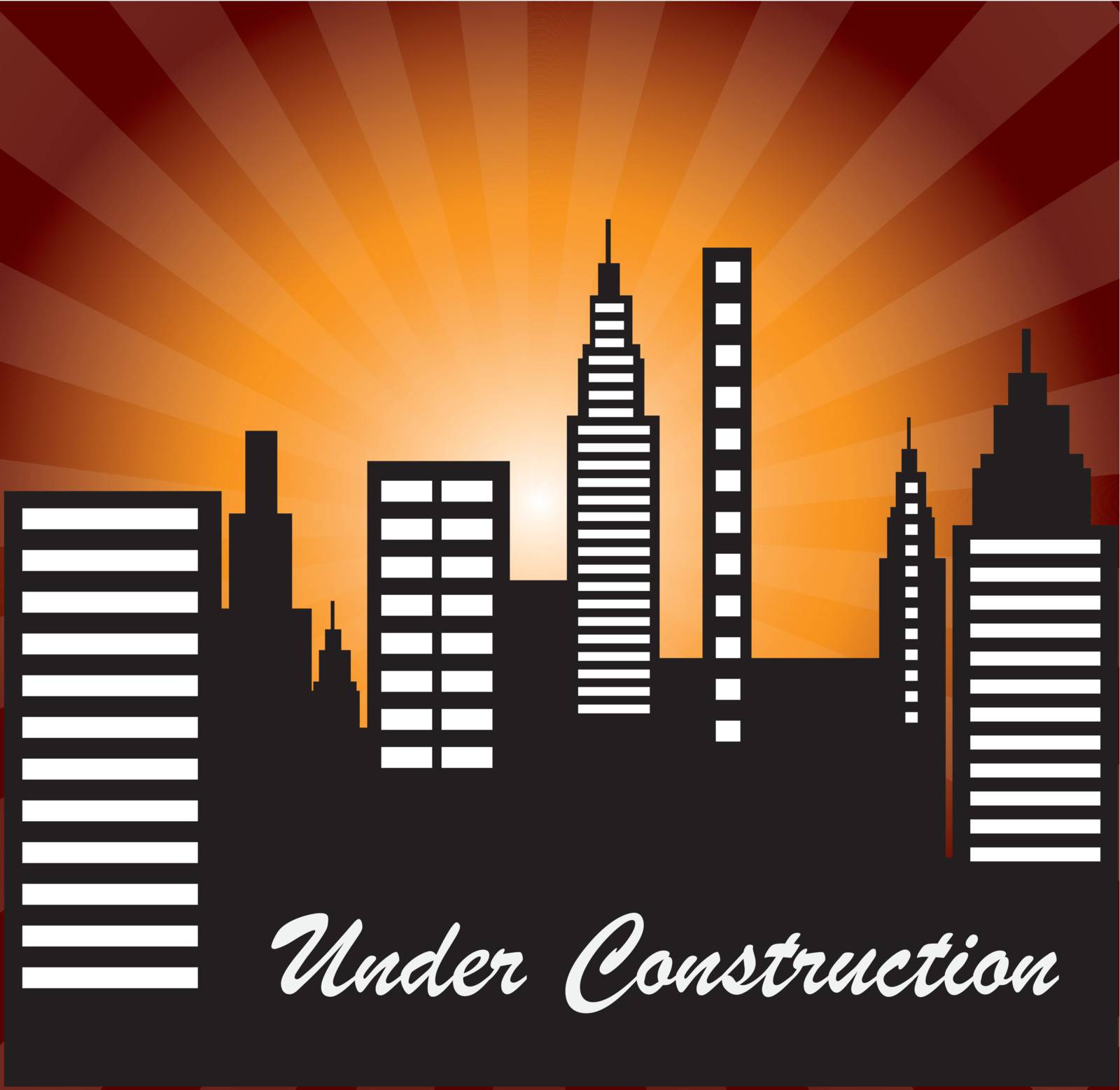 Under construction with building over light background 