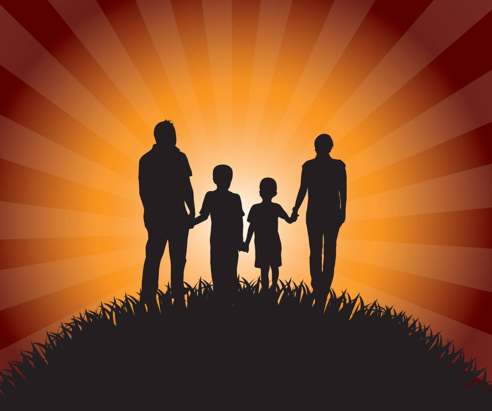 Silhouettes of family over late afternoon background vector illustration