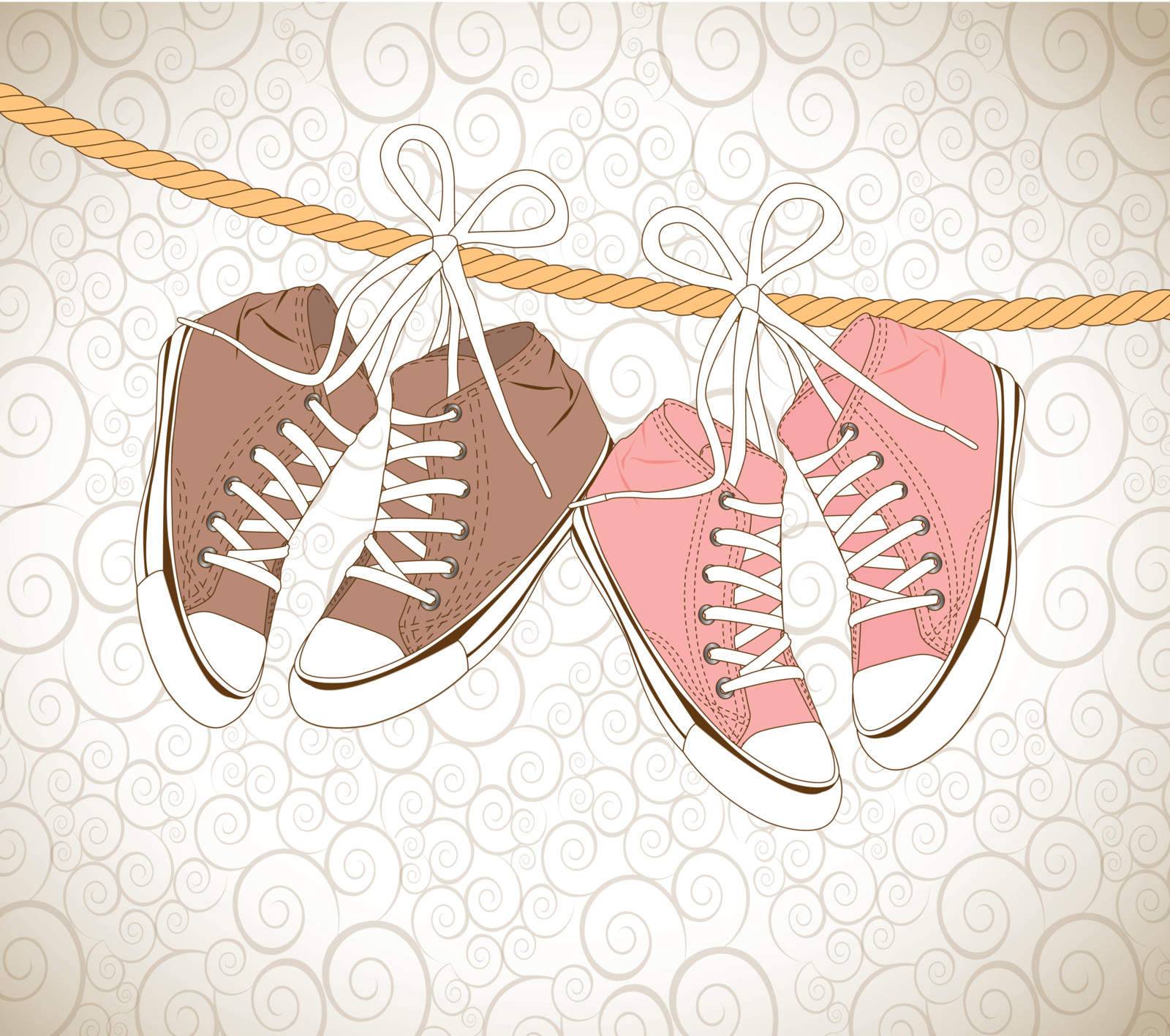 old shoes over vintage background vector illustration