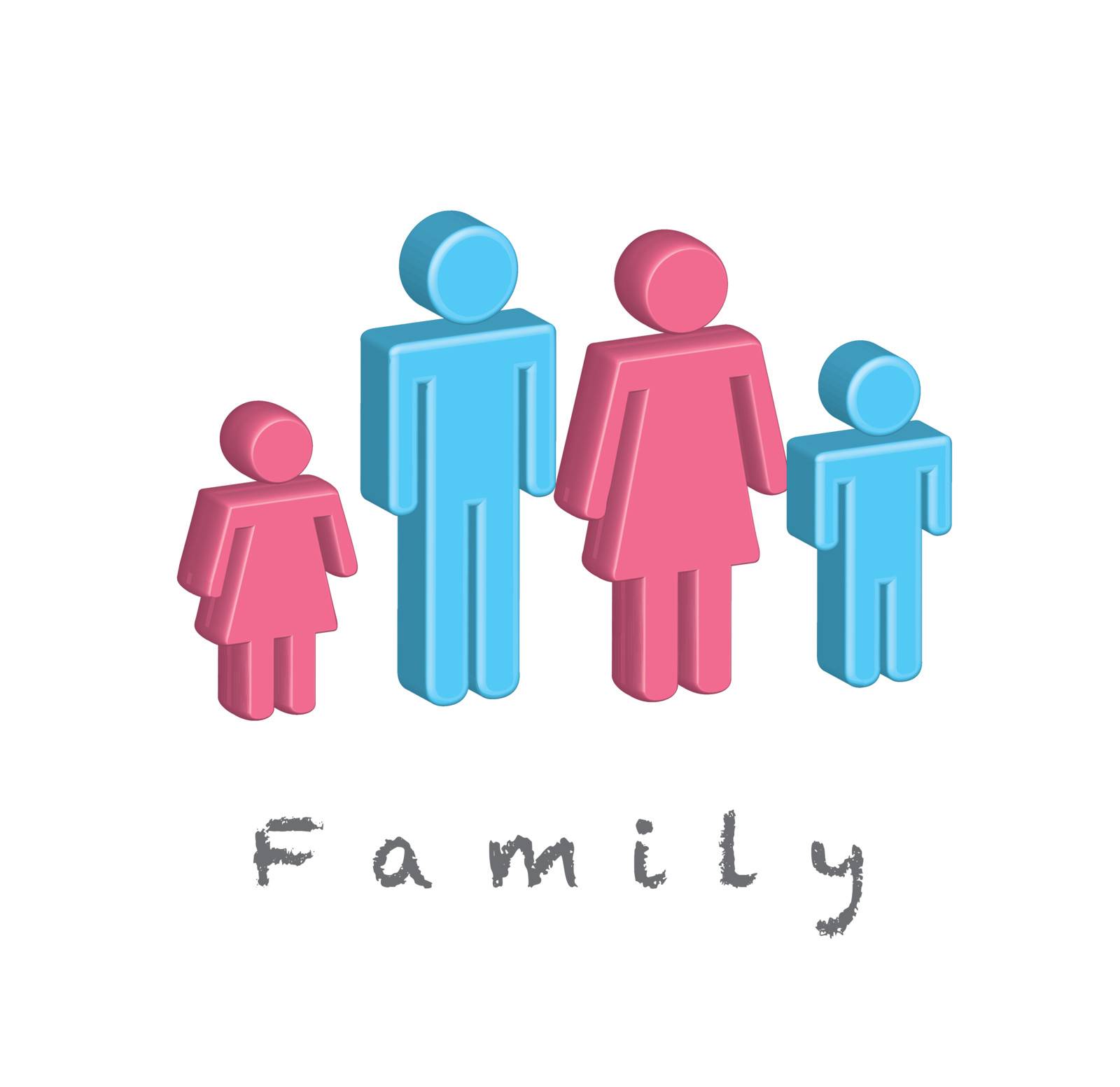 blue and pink people in signal of Family  over white background
