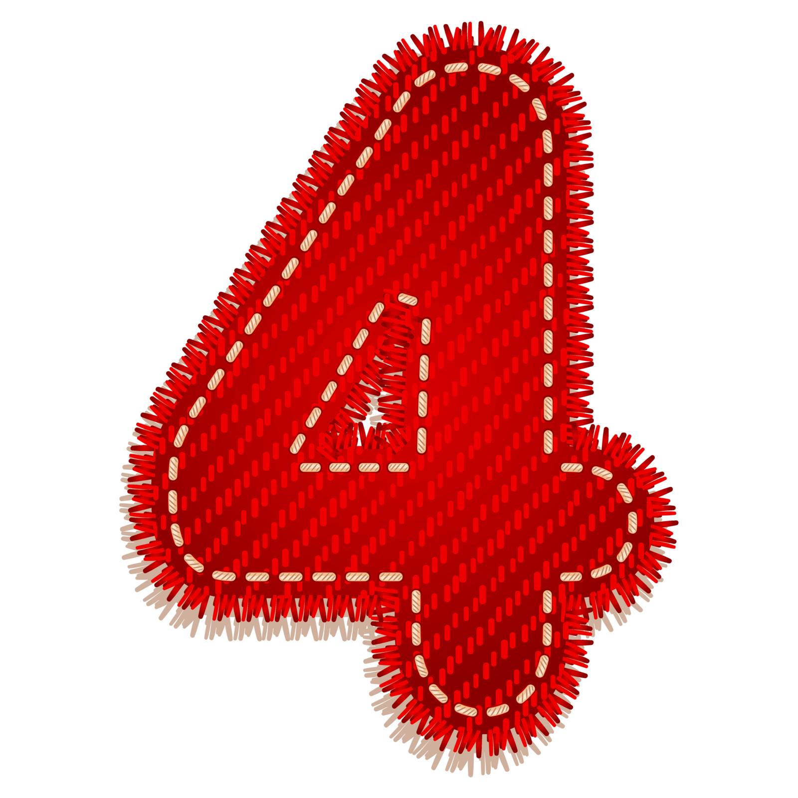 Digit four from red textile alphabet
