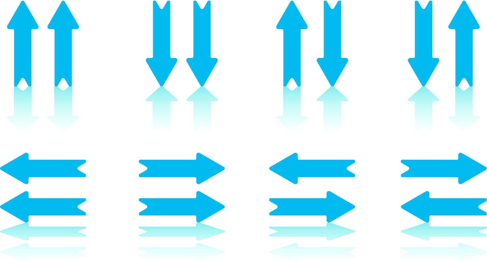 Collection of 8 Arrow Pairs With Reflection on Bottom Plane (jpeg file also has clipping path)