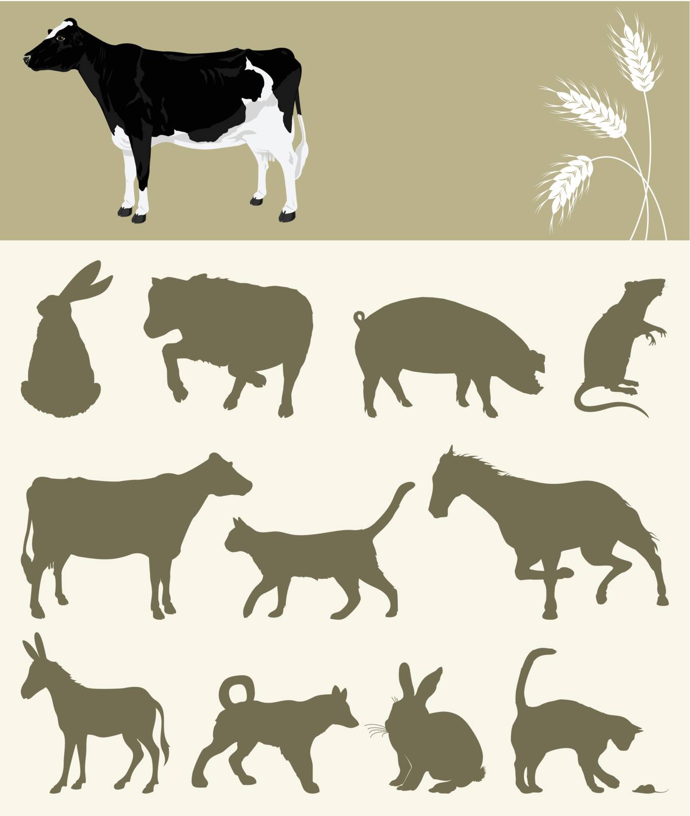 Collection of animals of a farm. A vector illustration
