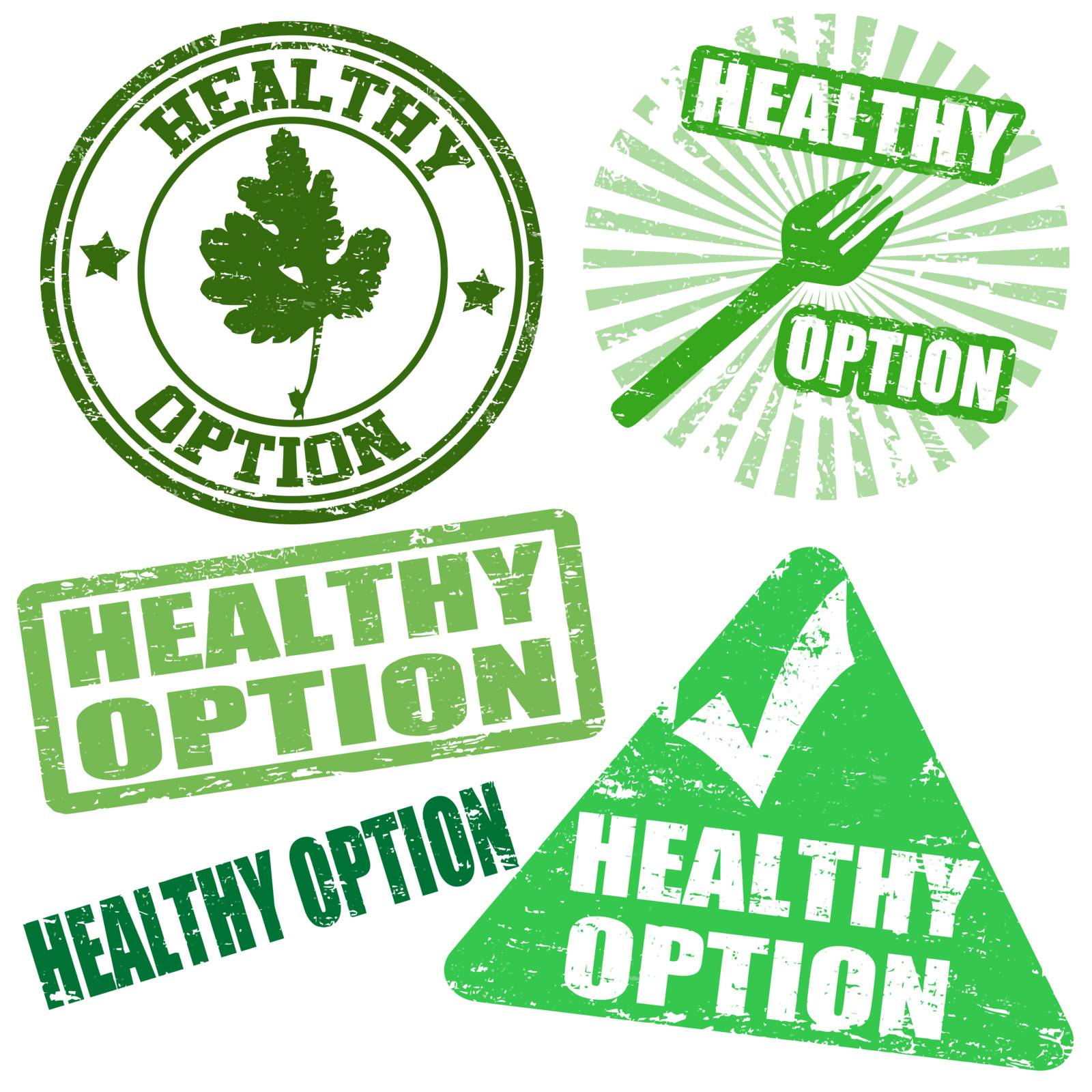 Set of healthy option grunge rubber stamps