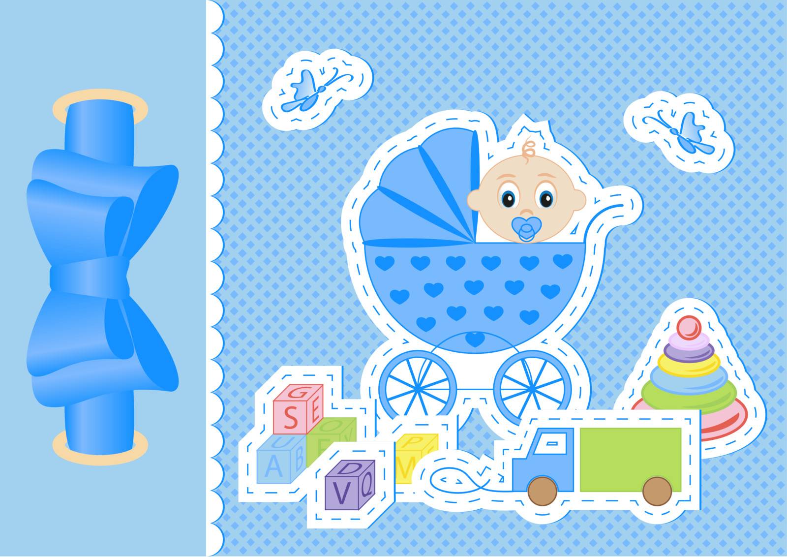 Children postcard for a boy on a blue background vector illustration