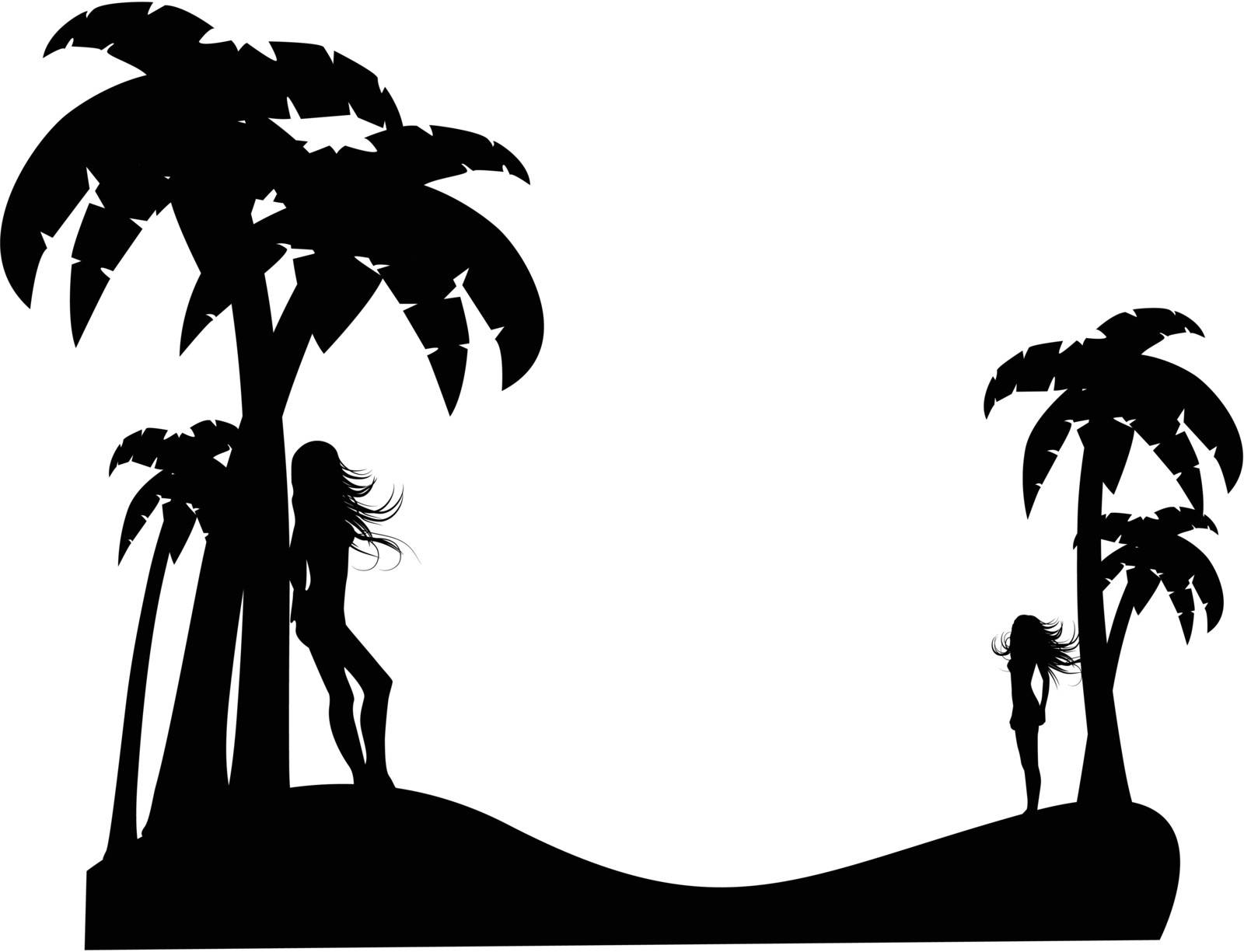 the vector silhouette girl on tropical  beach eps 8