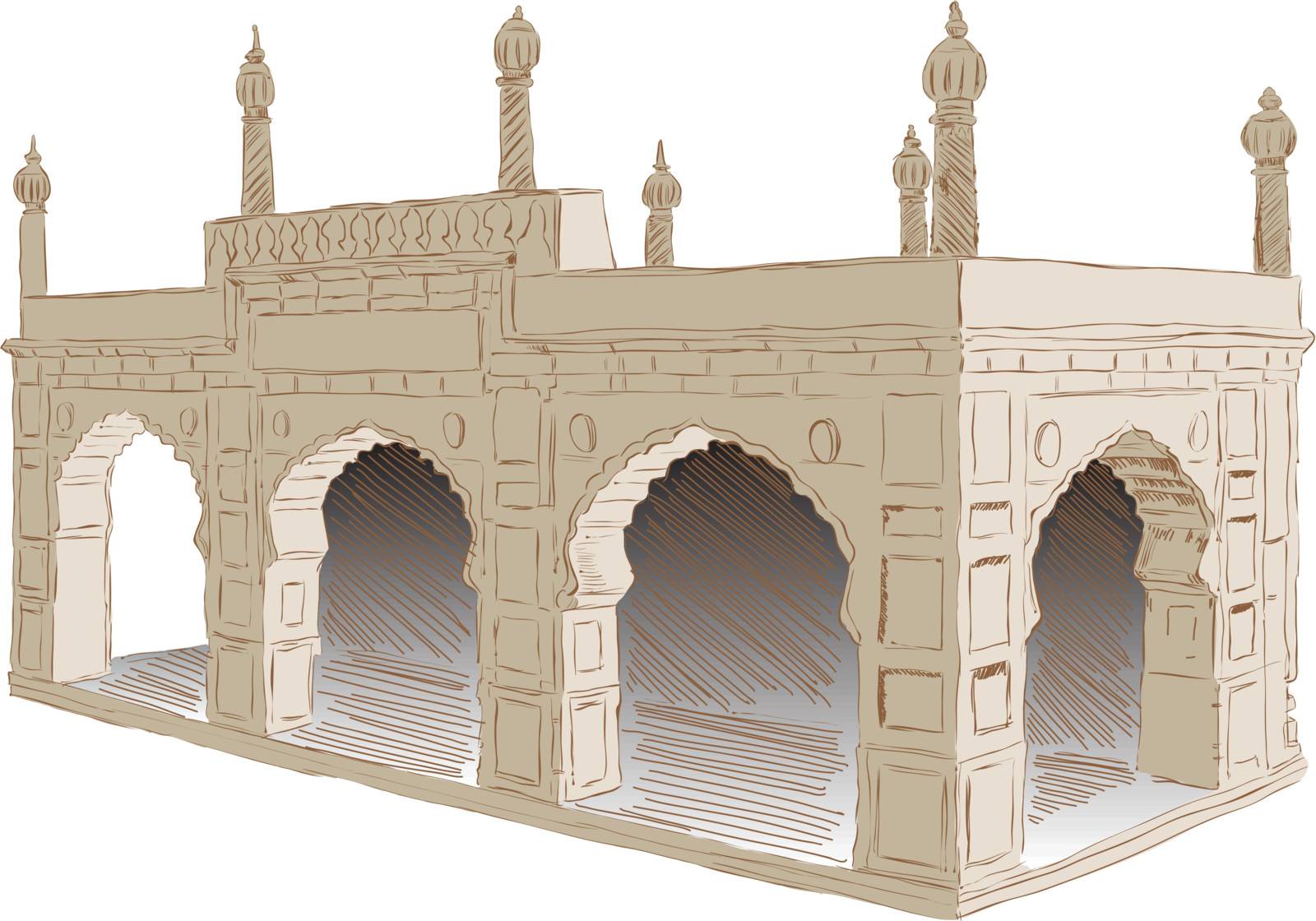 The style of architecture Islamist Afghanistan. Vector illustration.