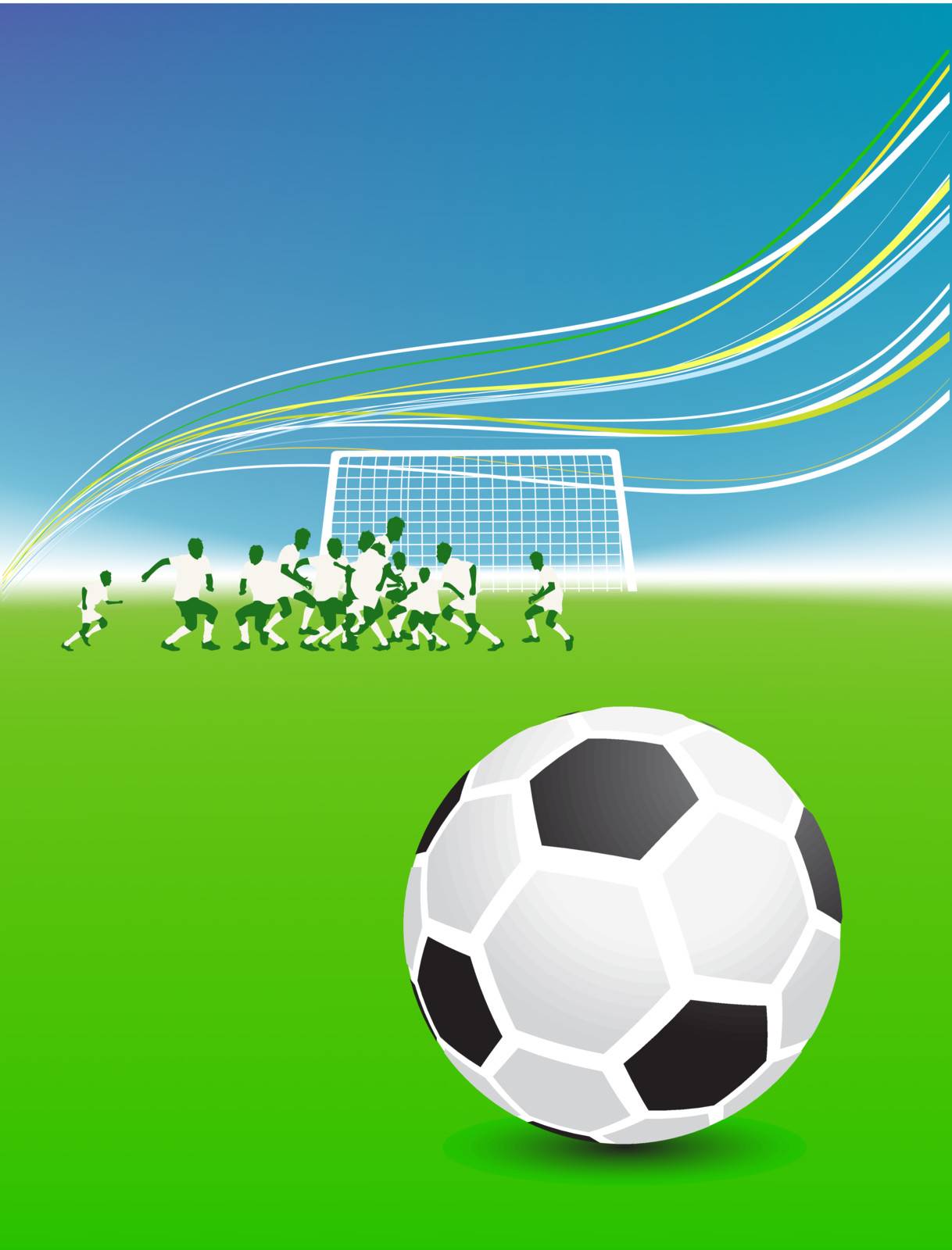 Football players on field, soccer ball by Kudryashka