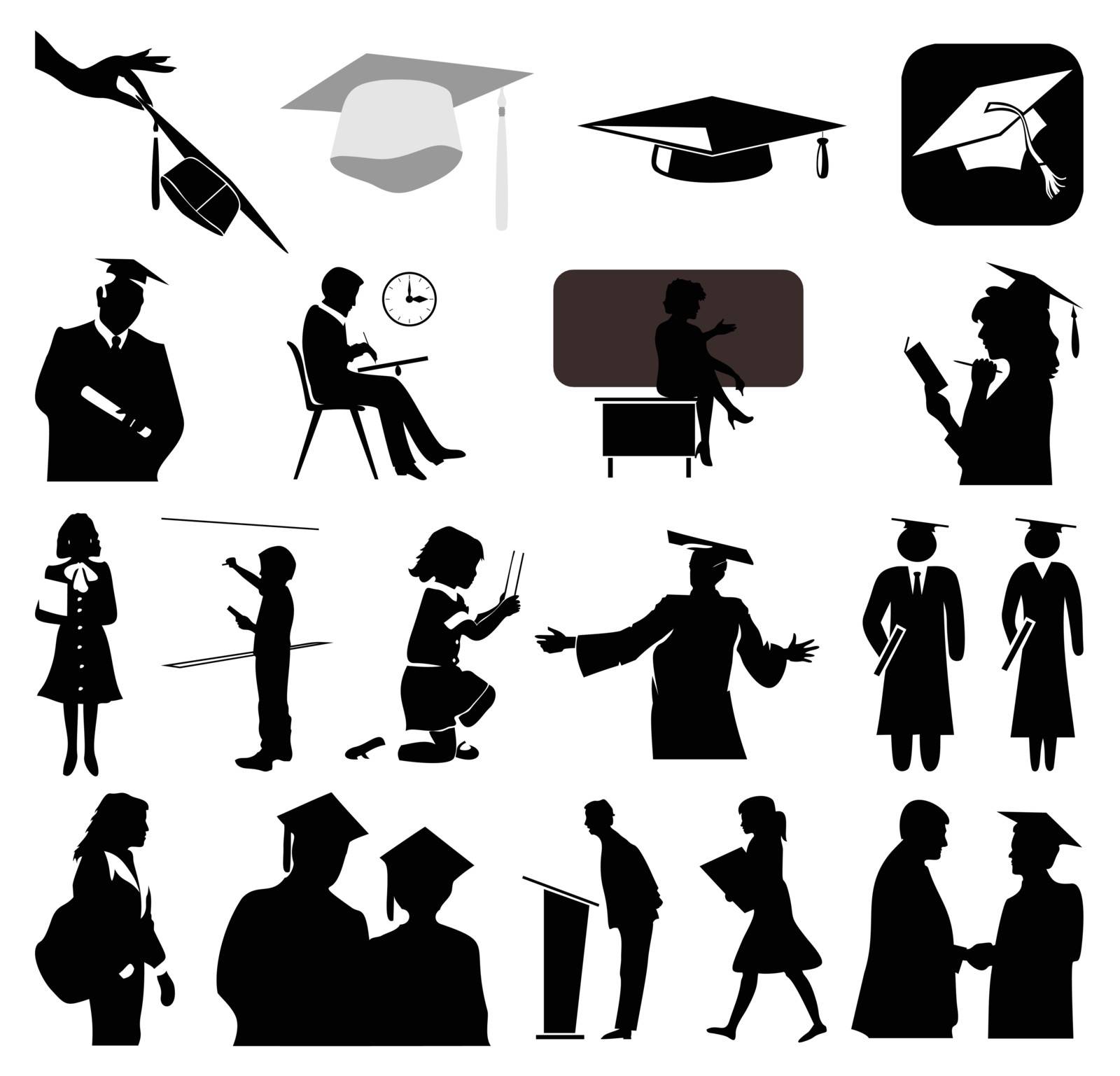 Silhouettes on a theme school education. A vector illustration