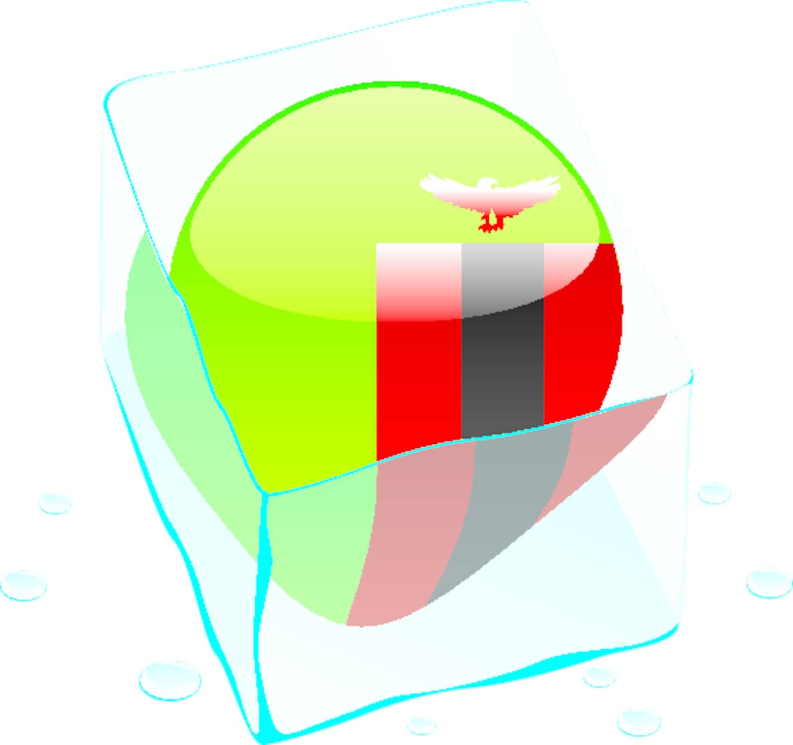 fully editable vector illustration of zambia button flag frozen in ice cube
