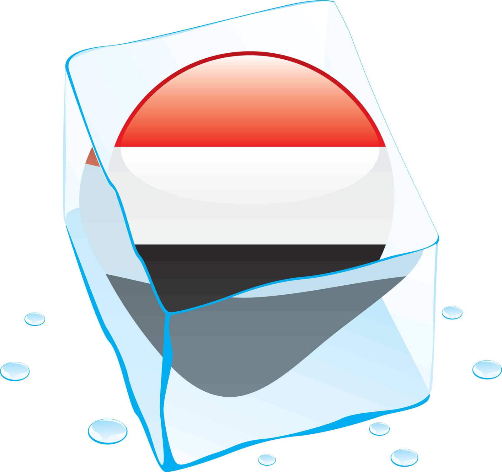 fully editable vector illustration of yemen button flag frozen in ice cube