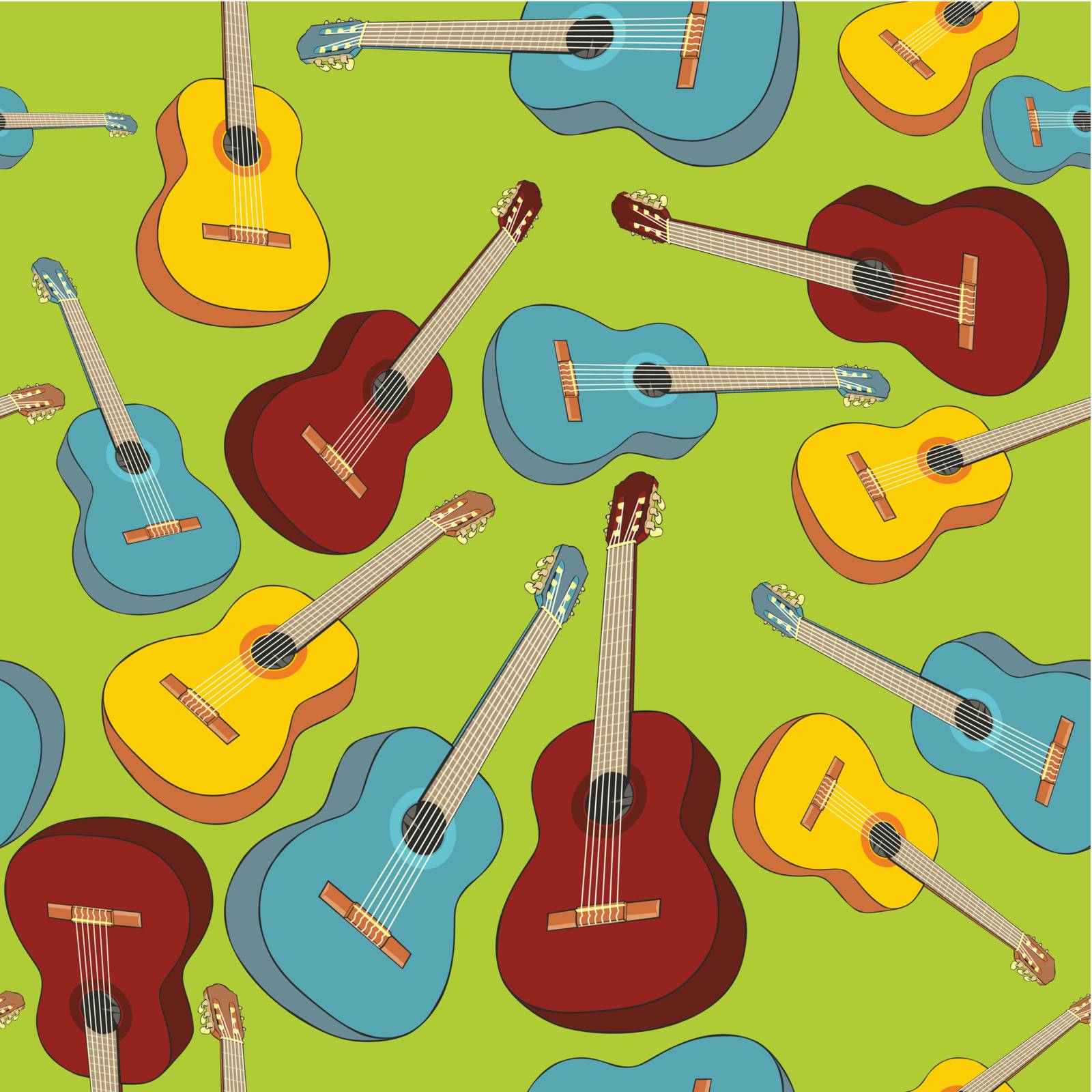 fully editable vector illustration seamless pattern isolated guitars