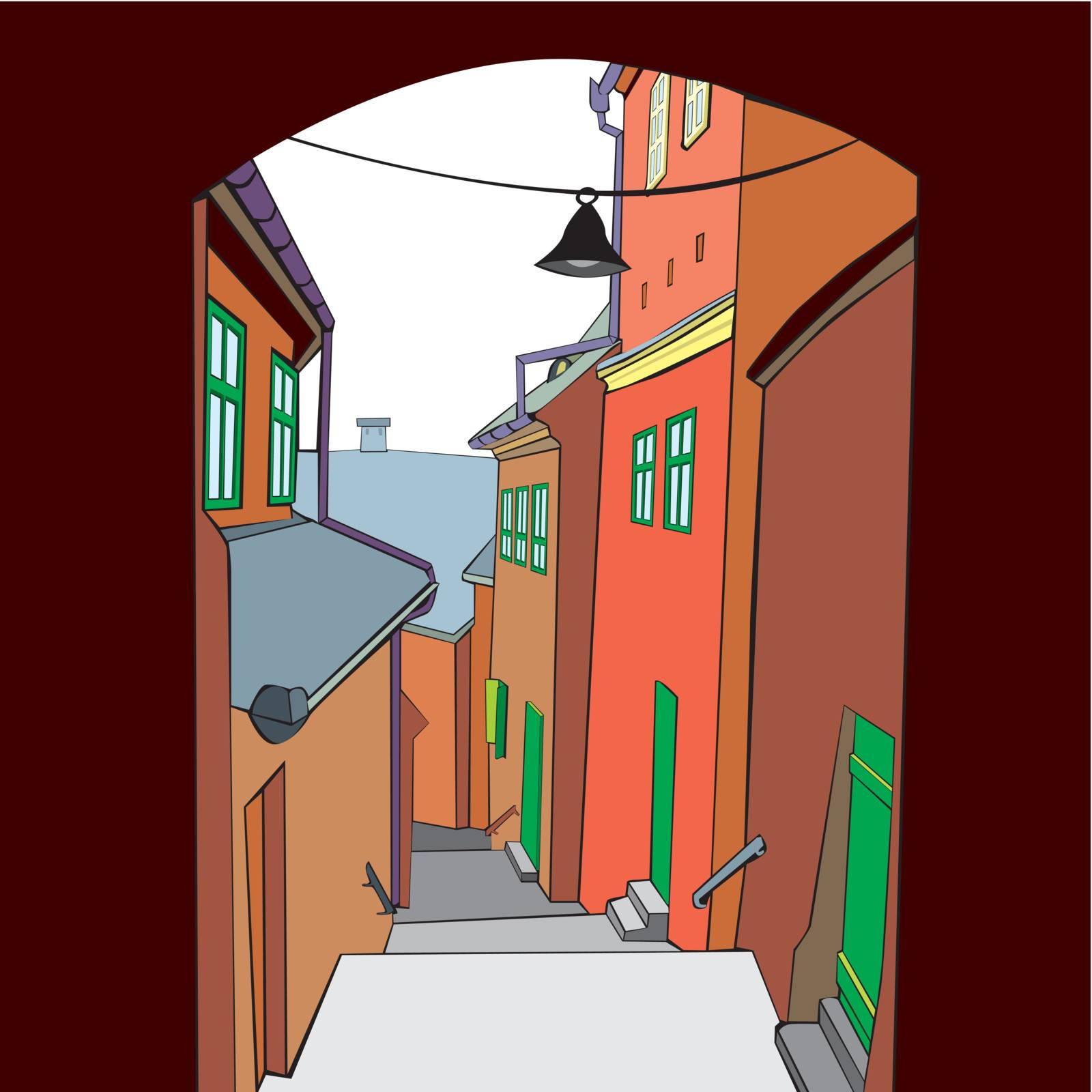 fully editable vector illustration of an old town by day