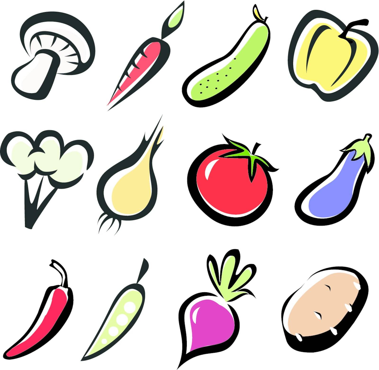 set of vegetables icons, multicoror vegetables symbol
